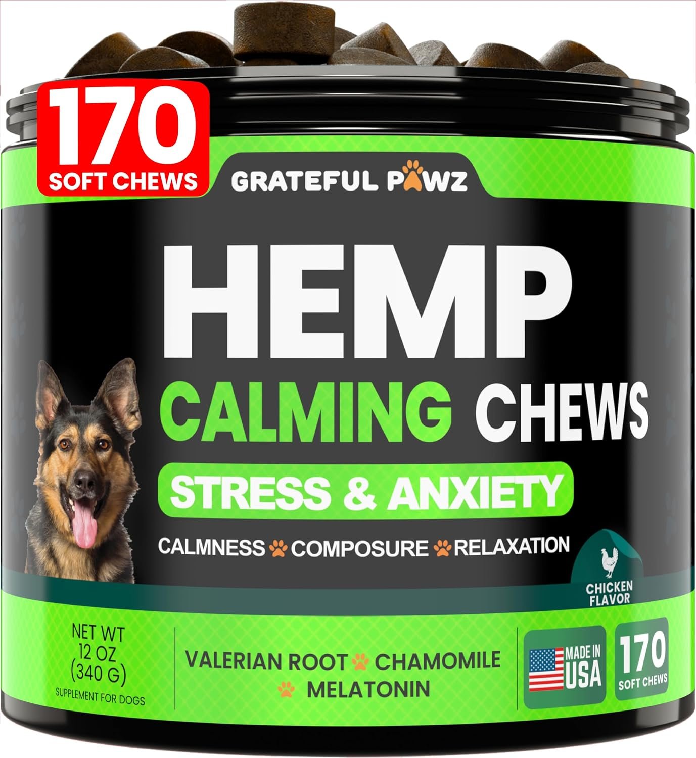 Hemp Calming Chews for Dogs – Dog Calming Chews, 170 Anxiety Relief Treats