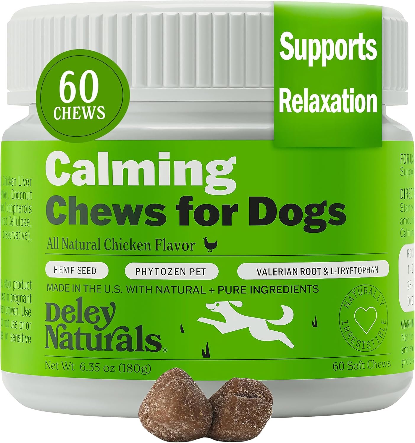 Deley Naturals Calming Chews for Dogs – Anxiety Relief Treats – Hemp Chews for Separation, Travel & Vet Visit – Dog Calming Chews and Relaxation Bites for Fireworks, Thunderstorms & Restless Behavior