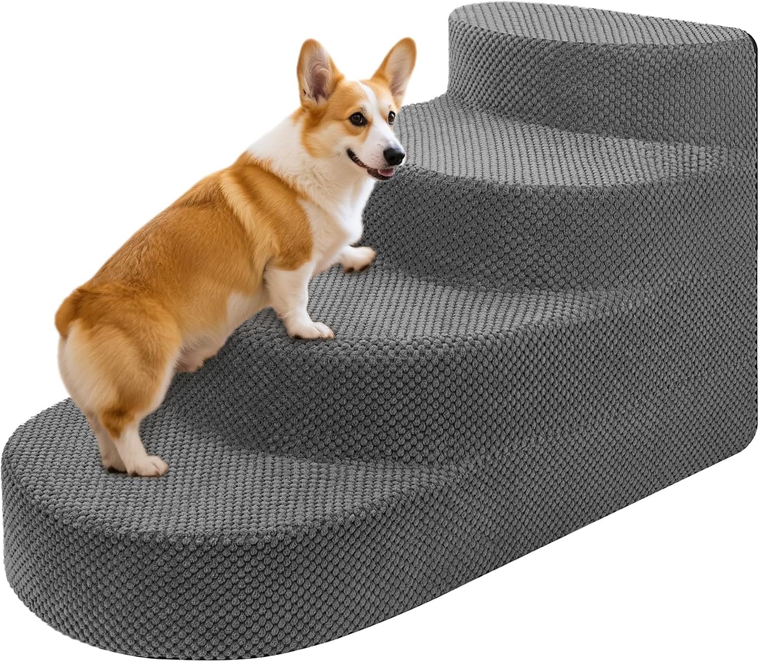 Dog Stairs 4 Steps Foam Pet Ramp for Small Dogs Cats, Grey