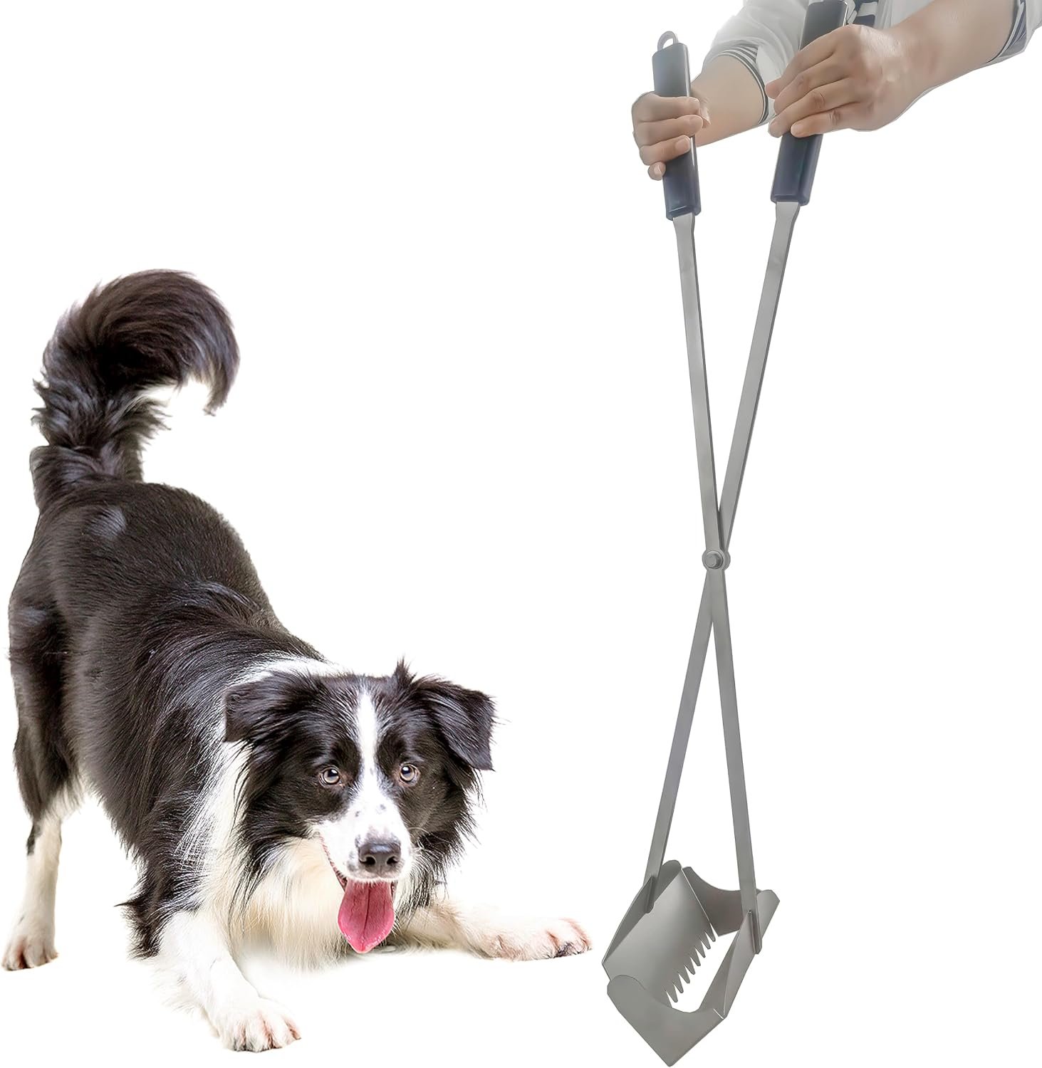 Heavy Duty Pooper Scooper 38″ Stainless Steel Long Handle Dog Pooper Scooper with Teeth for Large Dogs Outdoor Pet Waste Removal Shovel Waste Pick-up Yard & Grass Use Leaves Cleaning