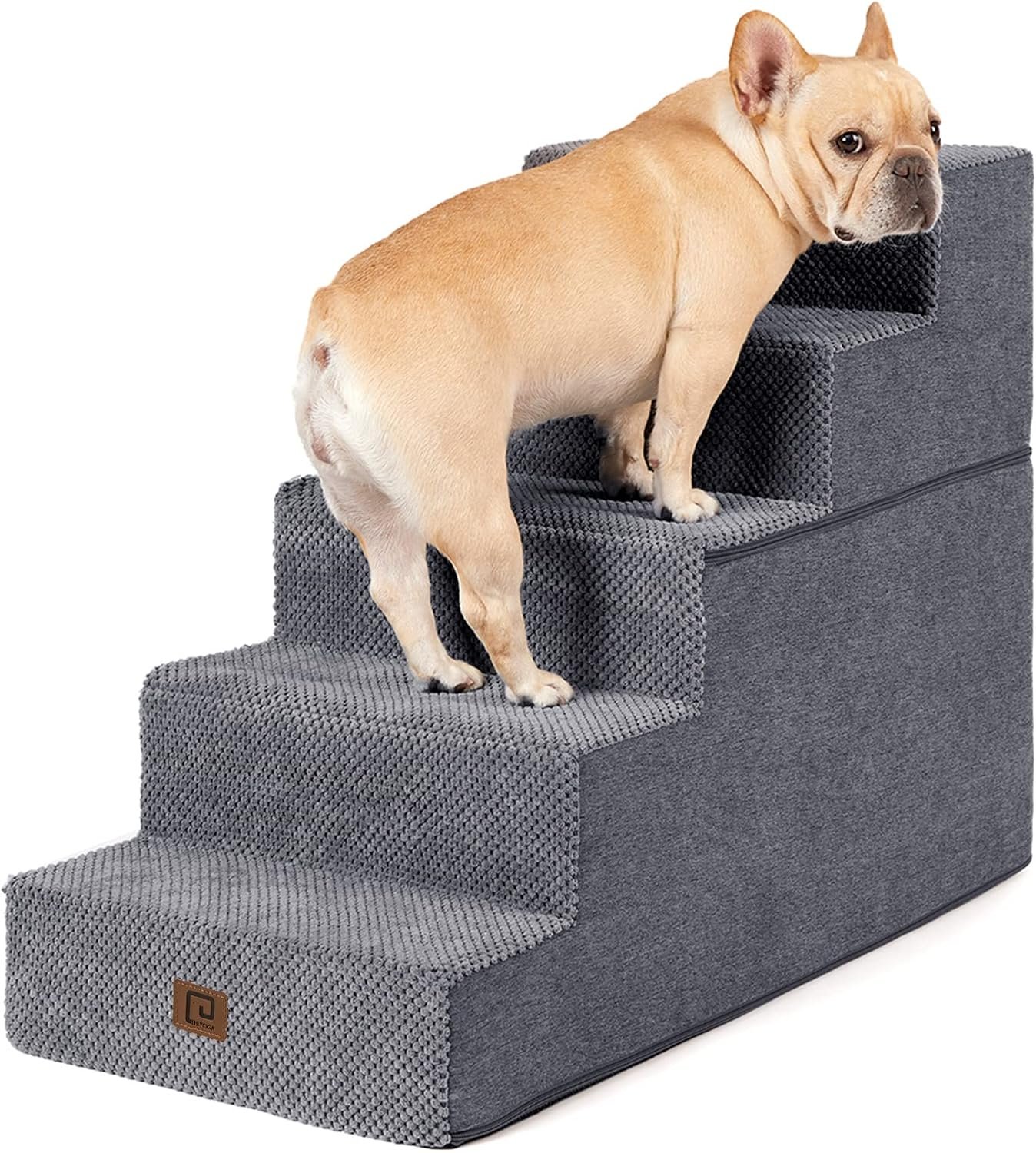 EHEYCIGA Dog Stairs for High Bed 22.5″ H, 5-Step Dog Steps, Grey