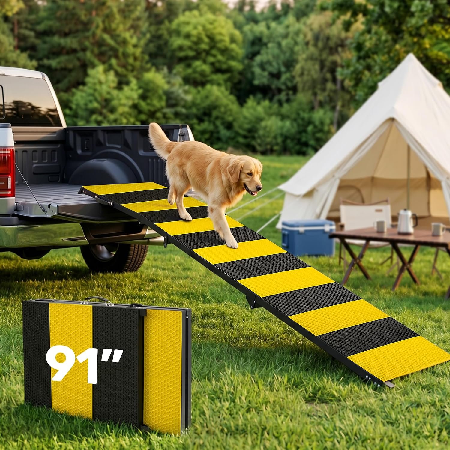 Heeyoo 91″ Extra Long Folding Dog Ramp for SUV, Heavy Duty Pet Ramp