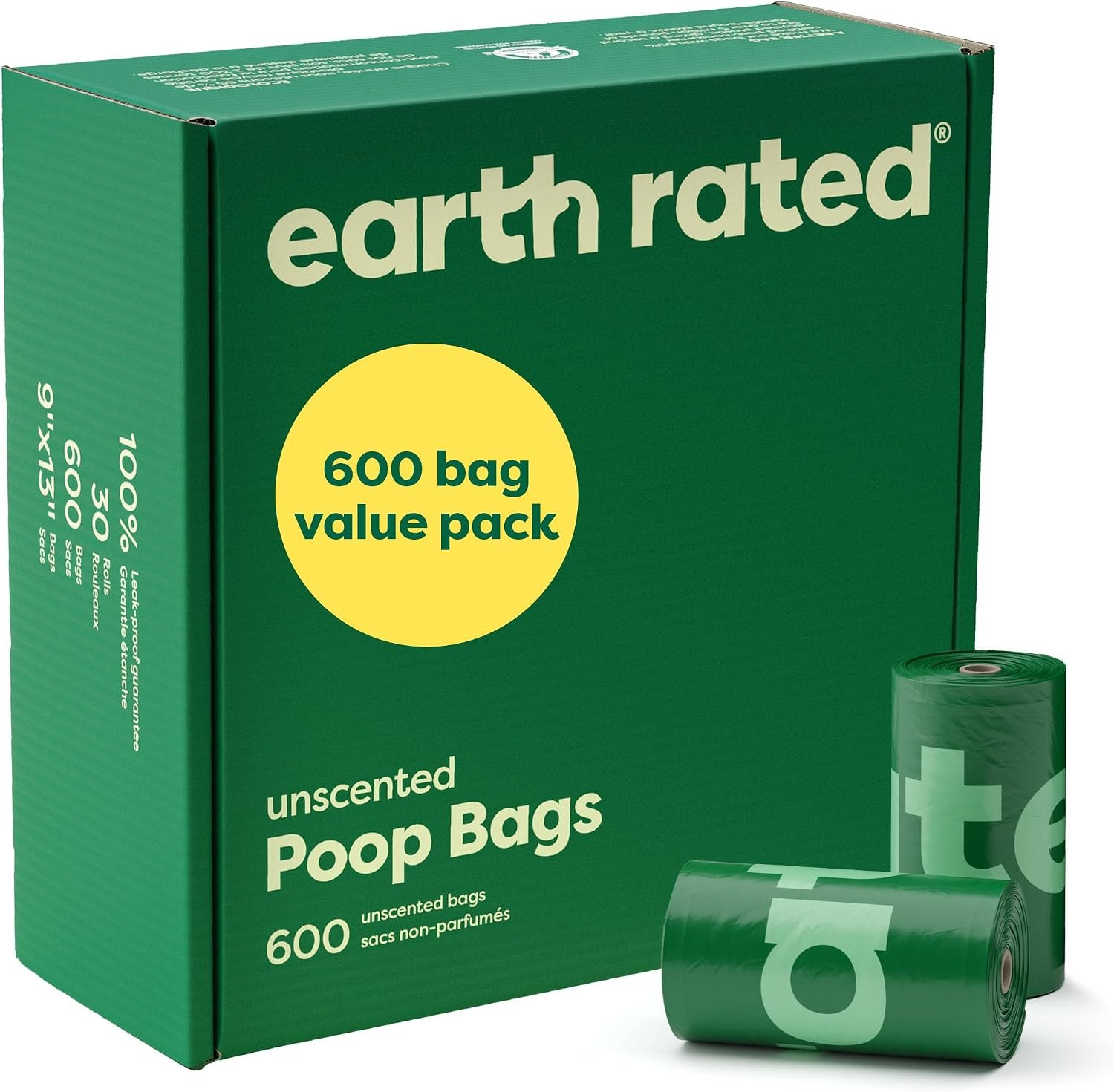 Earth Rated Dog Poop Bags on Refill Rolls, 600 Bags, Unscented