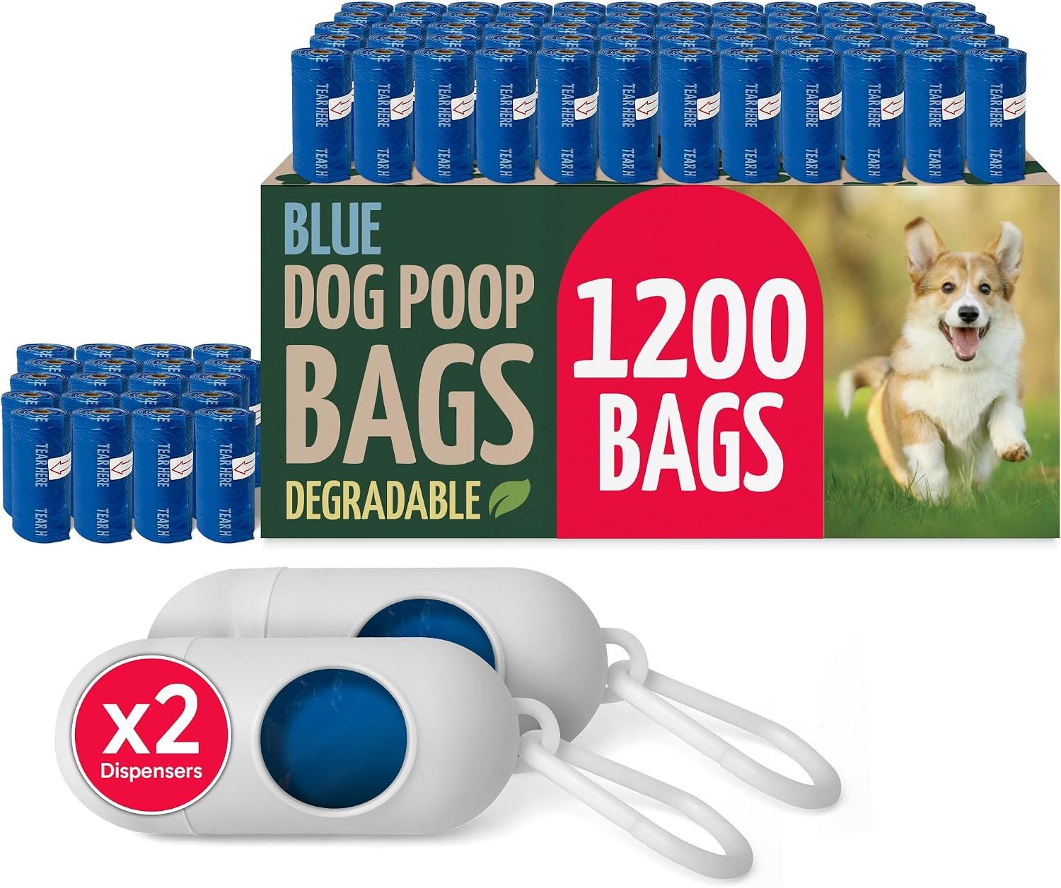 Reli. Biodegradable Dog Poop Bags Rolls (1200 Pack, 80 Rolls) Unscented