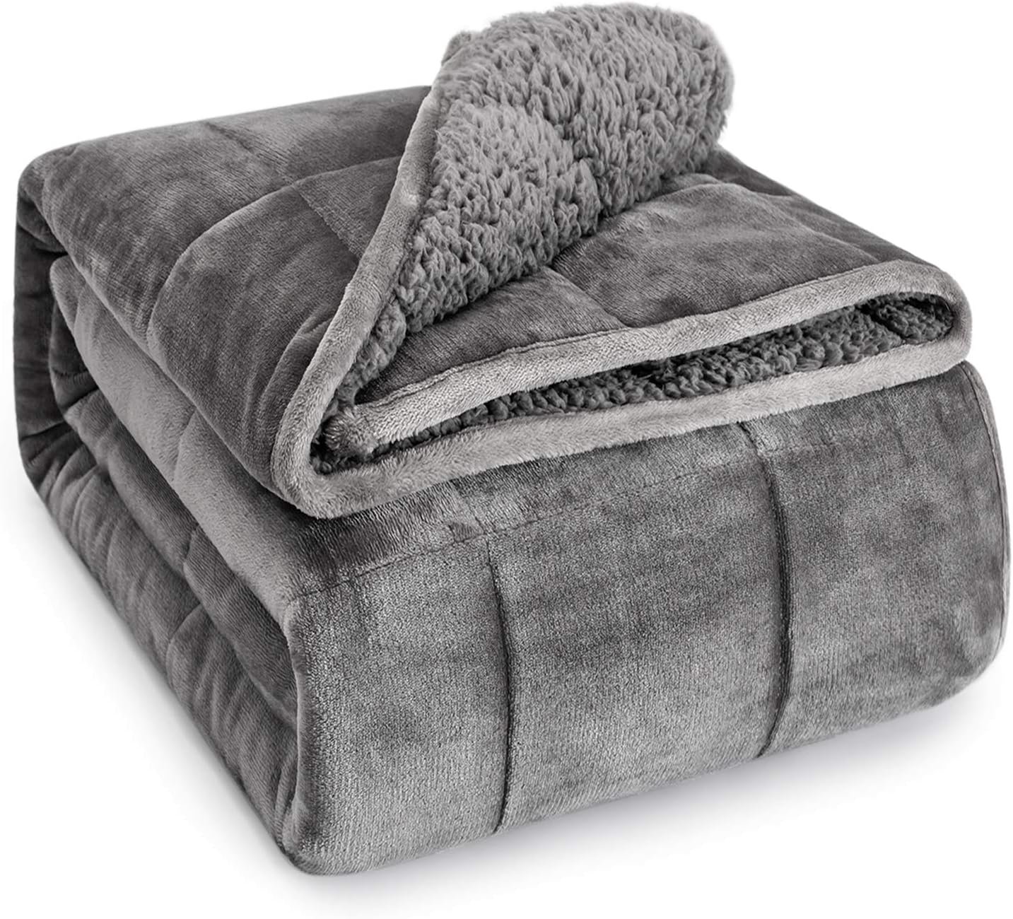 Wemore Weighted Blanket for Adults 48″x72″ 15 lbs Twin, Sherpa Fleece Grey