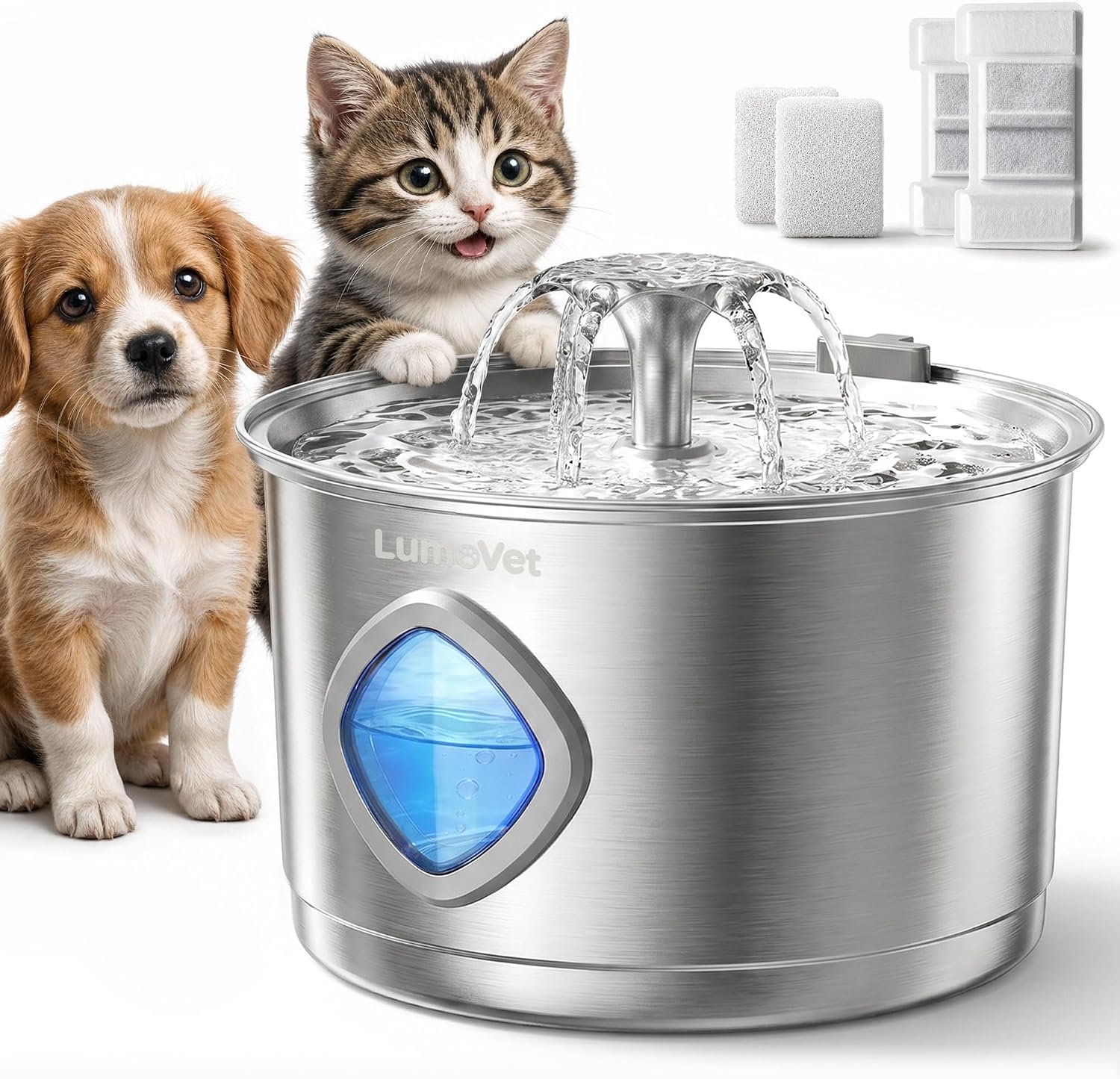 Cat Water Fountain Stainless Steel, 2.8L Quiet Dog Water Fountain