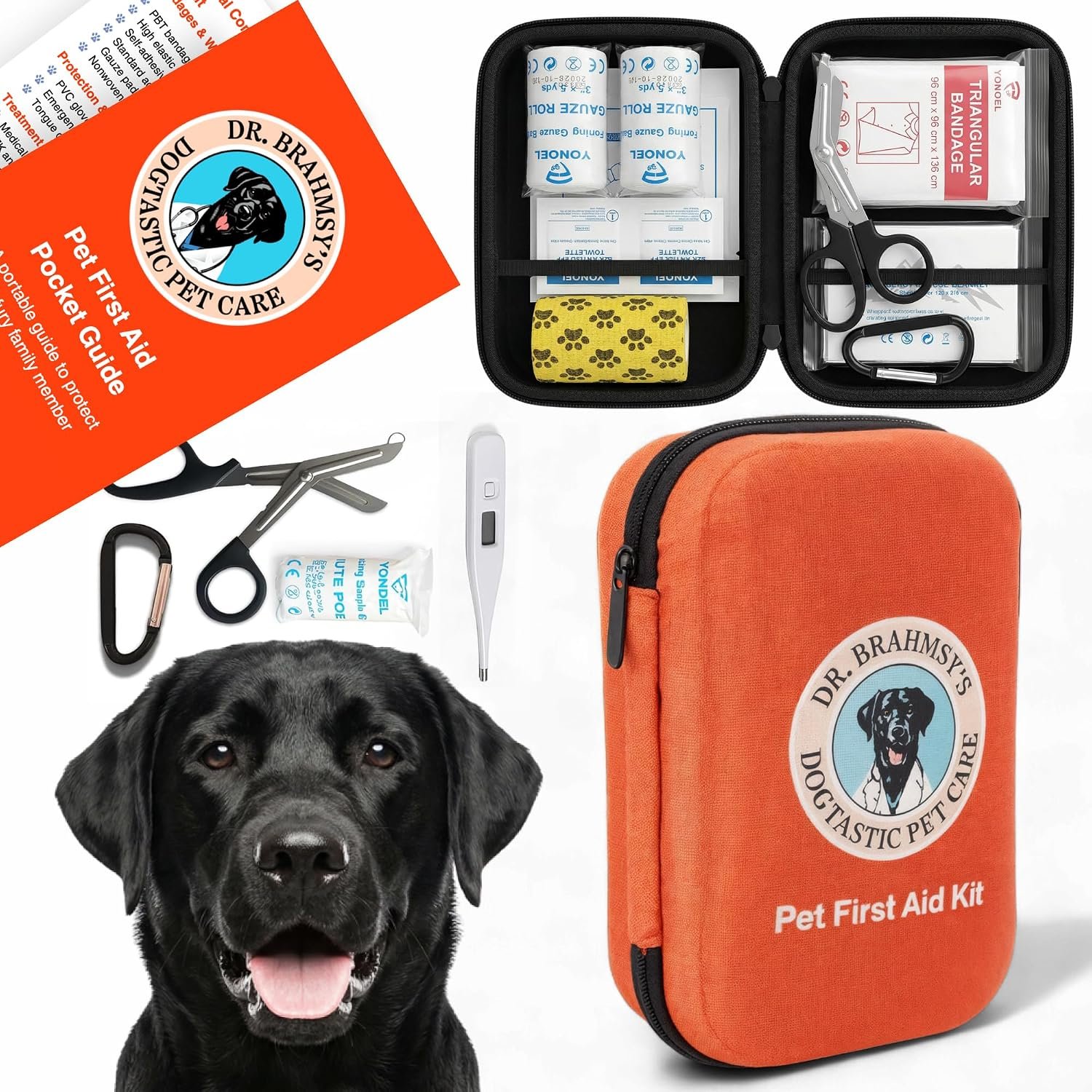 Dr Brahmsy’s Pet First Aid Kit for Dogs and Cats – Vet-Approved Essential Survival and Emergency Supplies for Home, Travel, Camping, Hiking – Packed in a Portable Waterproof Pouch – 45-Piece Set
