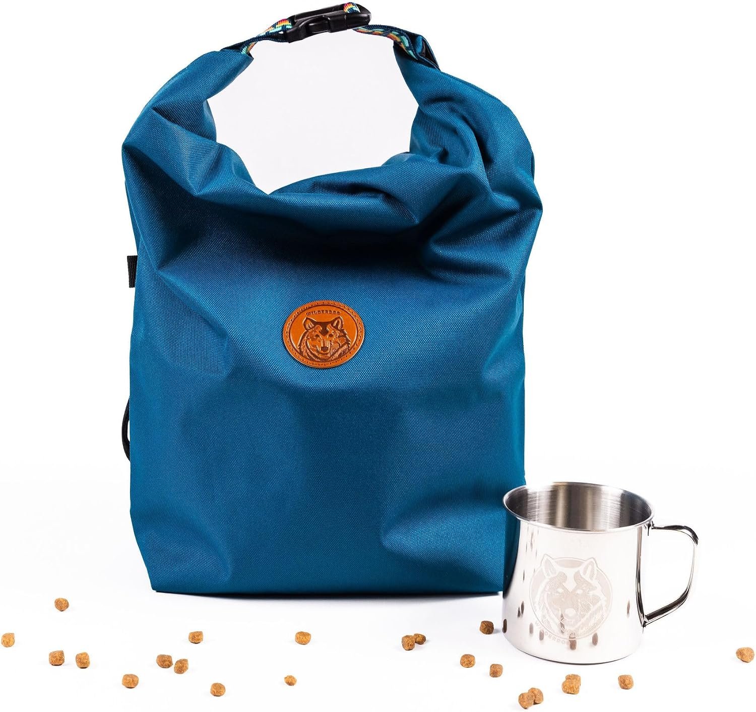 Wilderdog Doggie Bag – Water Resistant, Portable Kibble Carrier & Stainless Steel Mug – Pacific Blue