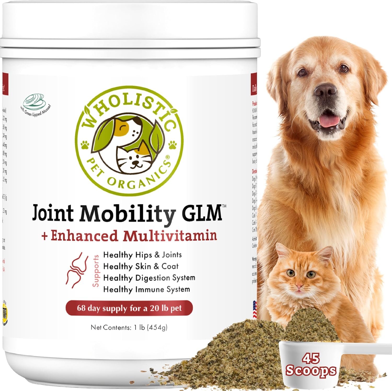 Hip and Joint Supplement for Dogs and Cats, 1 Lb, 45 Scoops