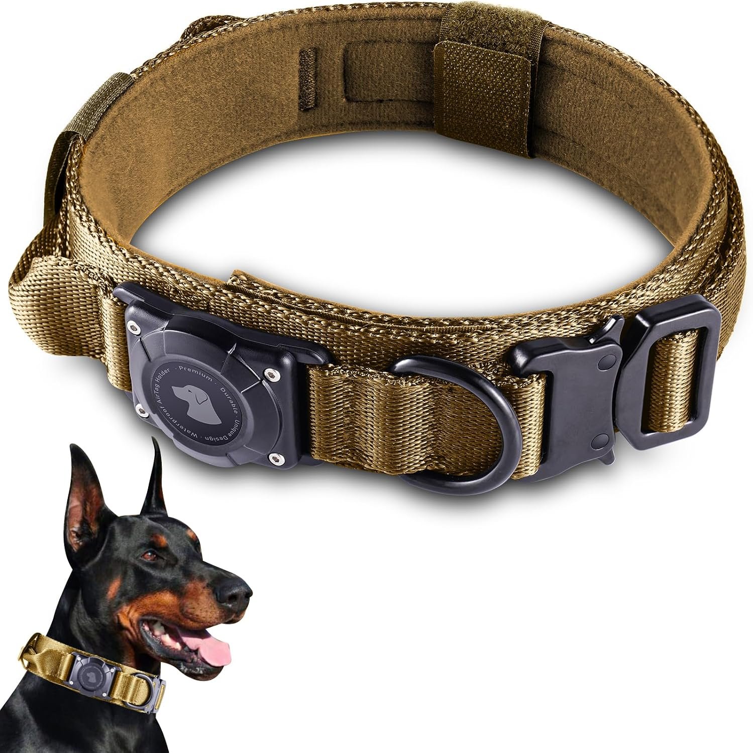 2026 Upgrade Waterproof Tactical AirTag Dog Collar, Built in AirTag Holder