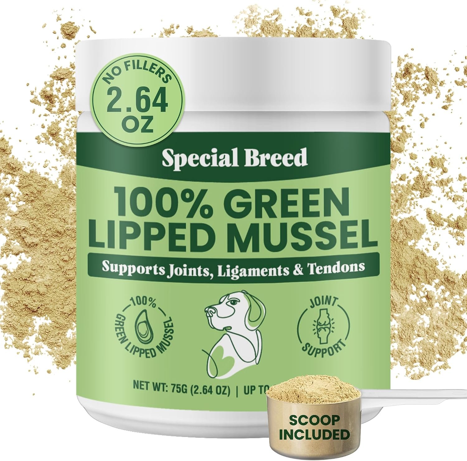 Green Lipped Mussel Powder for Dogs & Cats – 100% New Zealand Green Lipped Mussels – 75 Grams – Up to 250 Servings