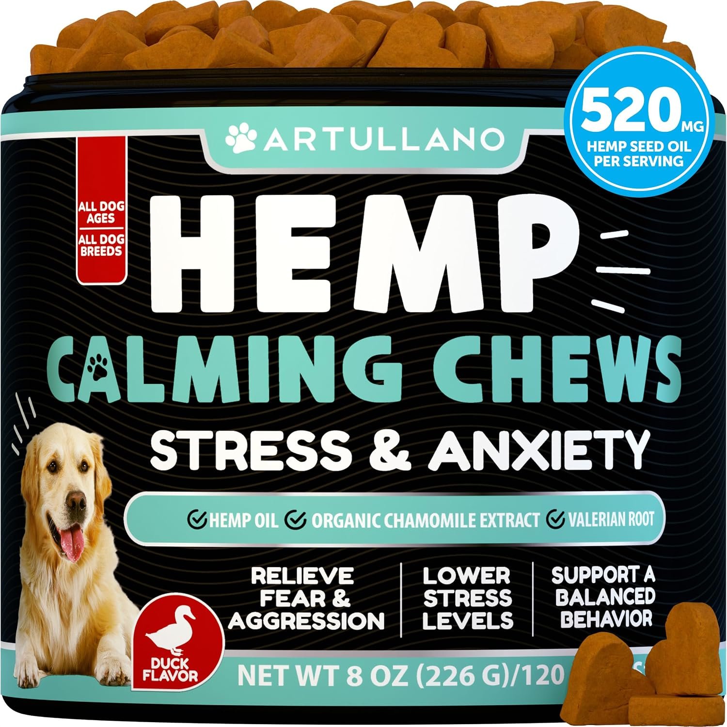 Dog Calming Chews – 120 Treats – Hemp Calming Chews for Dogs for Anxiety