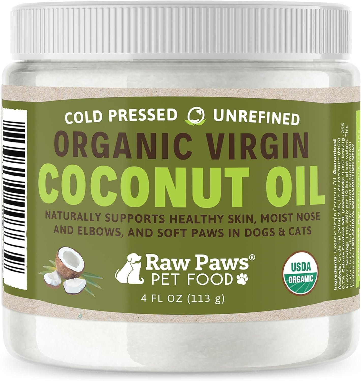 Raw Paws Virgin Organic Coconut Oil for Dogs & Cats (4-oz) – Skin & Coat