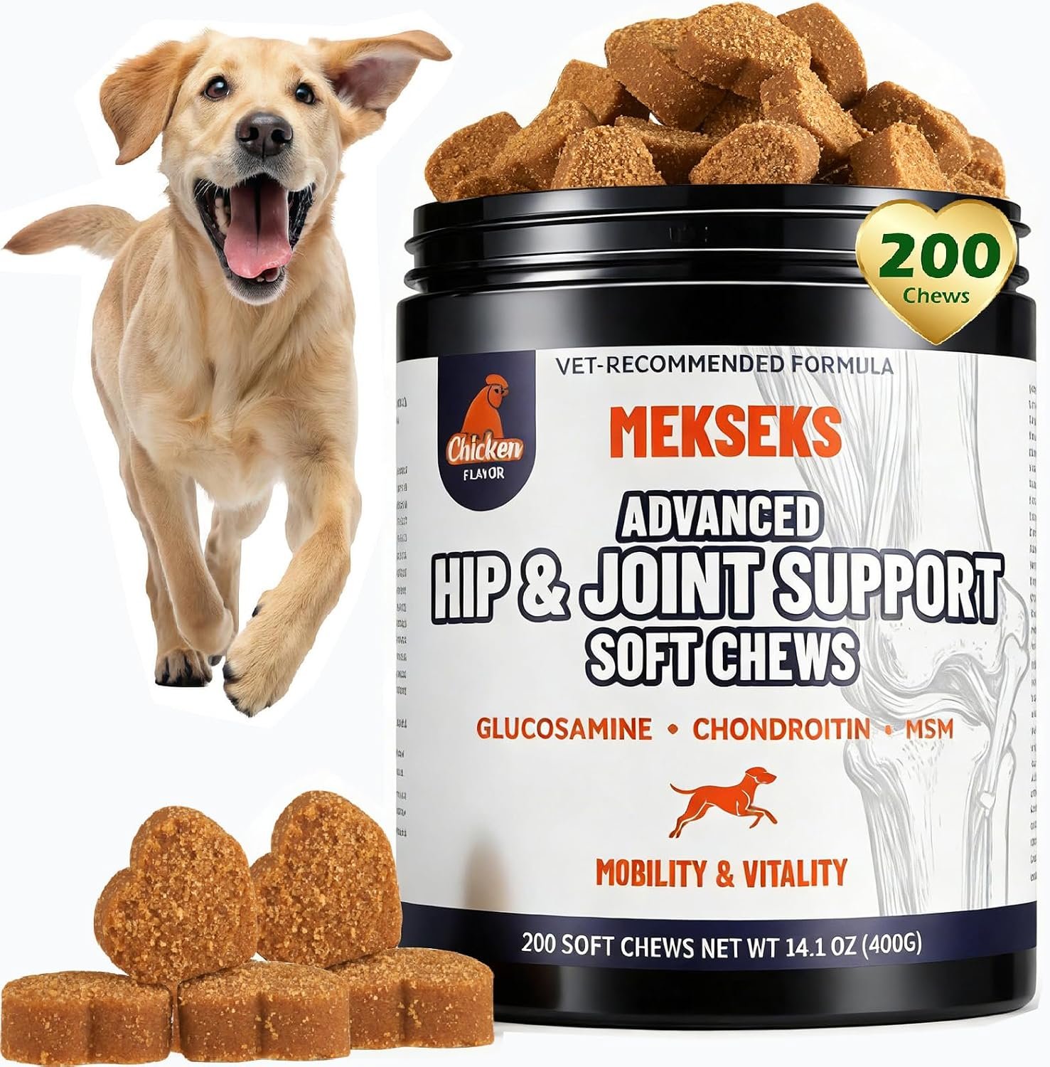 Advanced Dog Hip Joint Health Supplement, Glucosamine for Dogs, 200 Chews