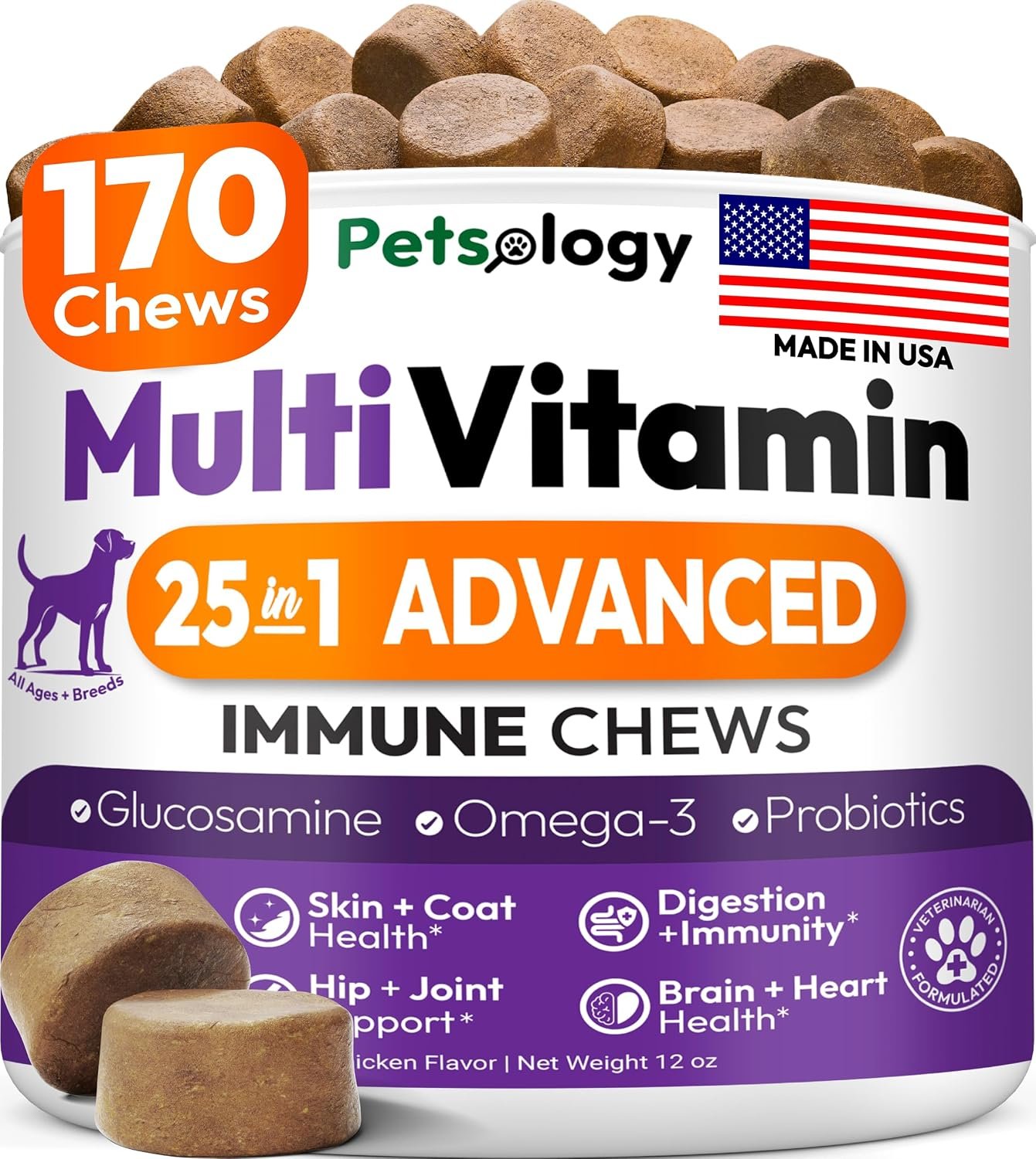 Dog Multivitamin Chewable – 170 Treats – Dog Vitamins and Supplements
