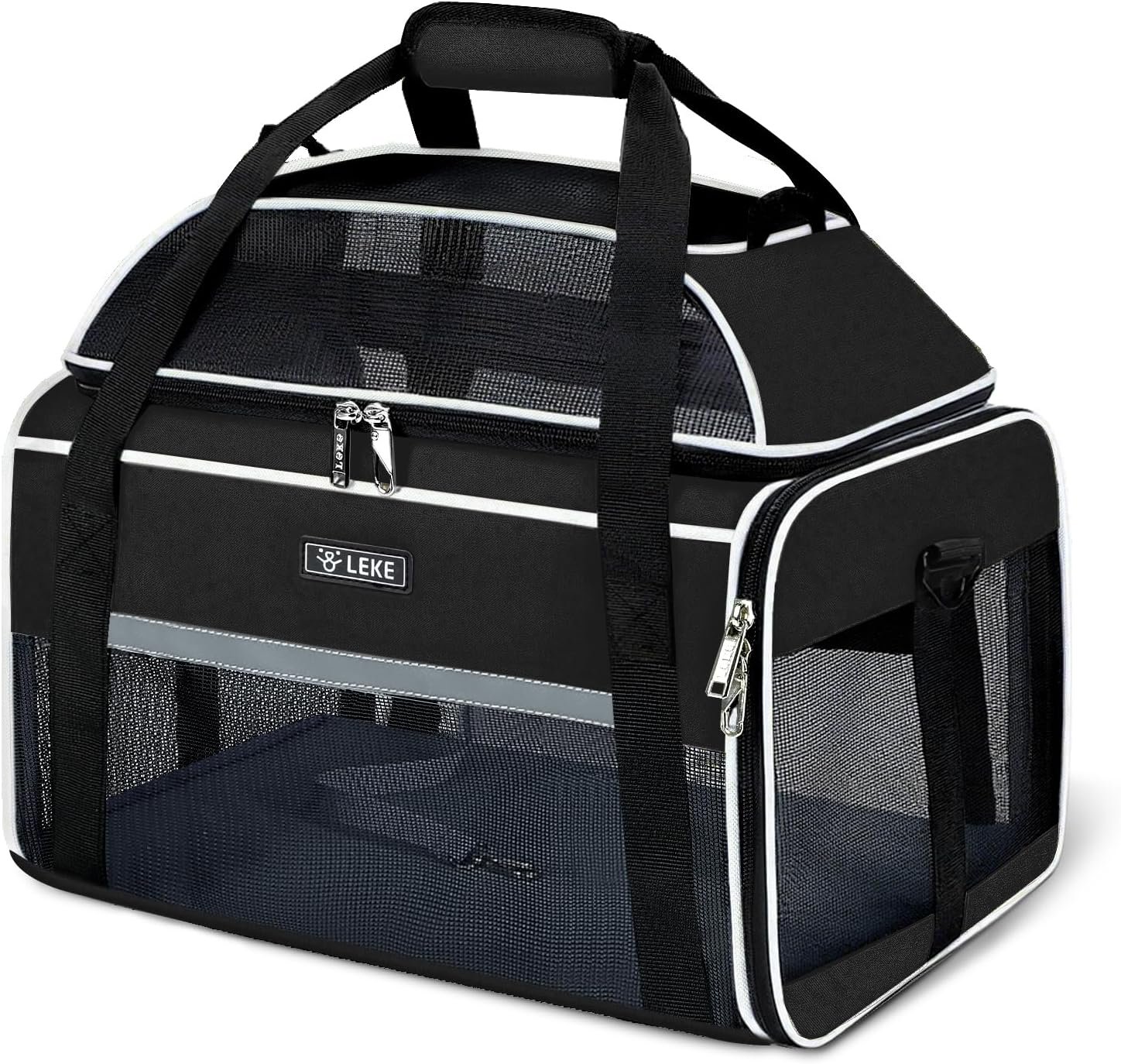 Lekereise Top-Expandable Pet Carrier 18x11x11Inch Delta American United Airline Approved Soft Sided Underseat to 15lbs Travel Carriers for Small Dogs Cats with Locking Safety Zippers Anti-Scratch Mesh