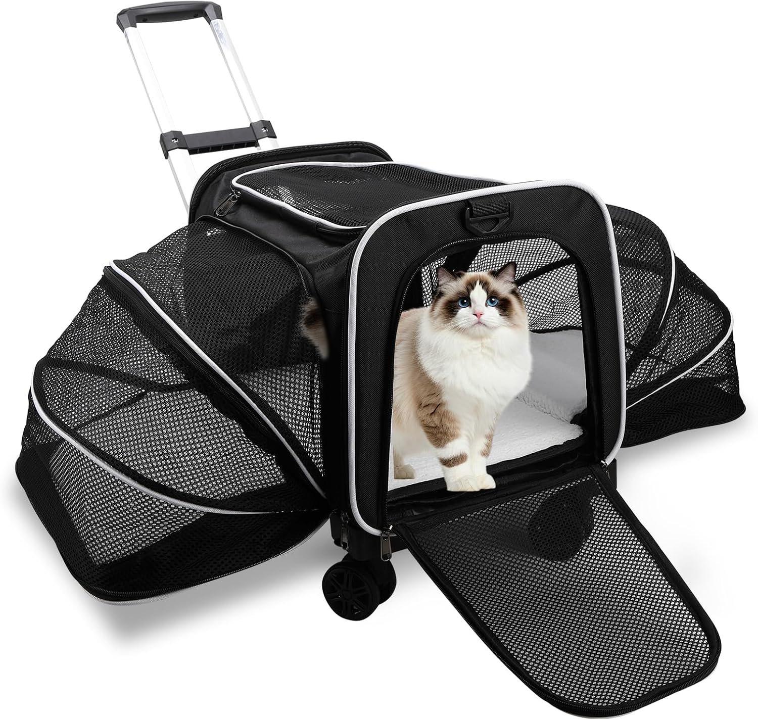 Pet Carrier On Wheels – Airline Approved Expandable Cat Carrier with Wheels Soft-Side Wheeled Cat Carrier Telescopic Handle, Rolling Pet Travel Bag Carrier for 15lb Small Medium Cats Dogs