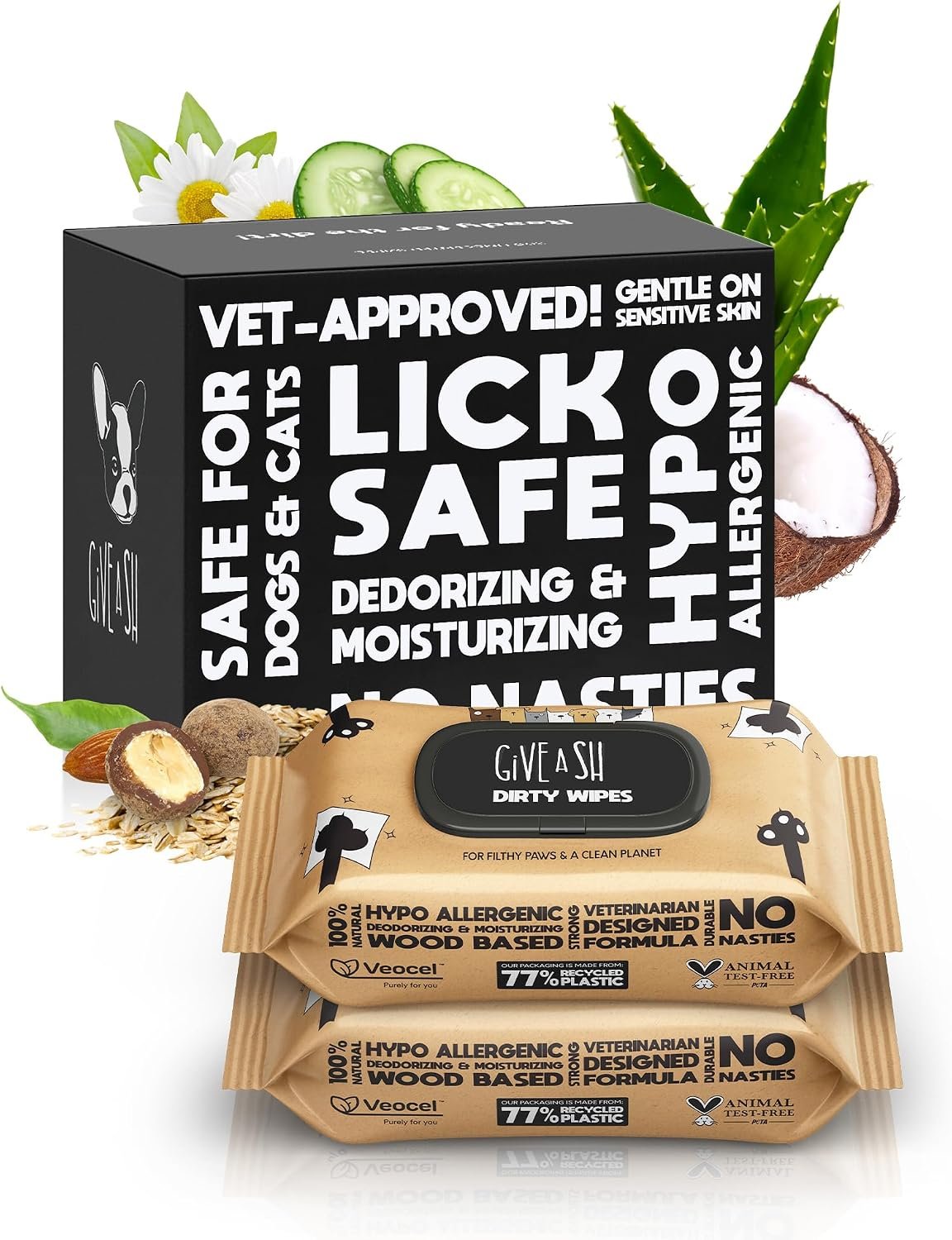 G.A.S Lick-Safe Daily Pet Wipes for Dogs and Cats, Unscented, 200 Count