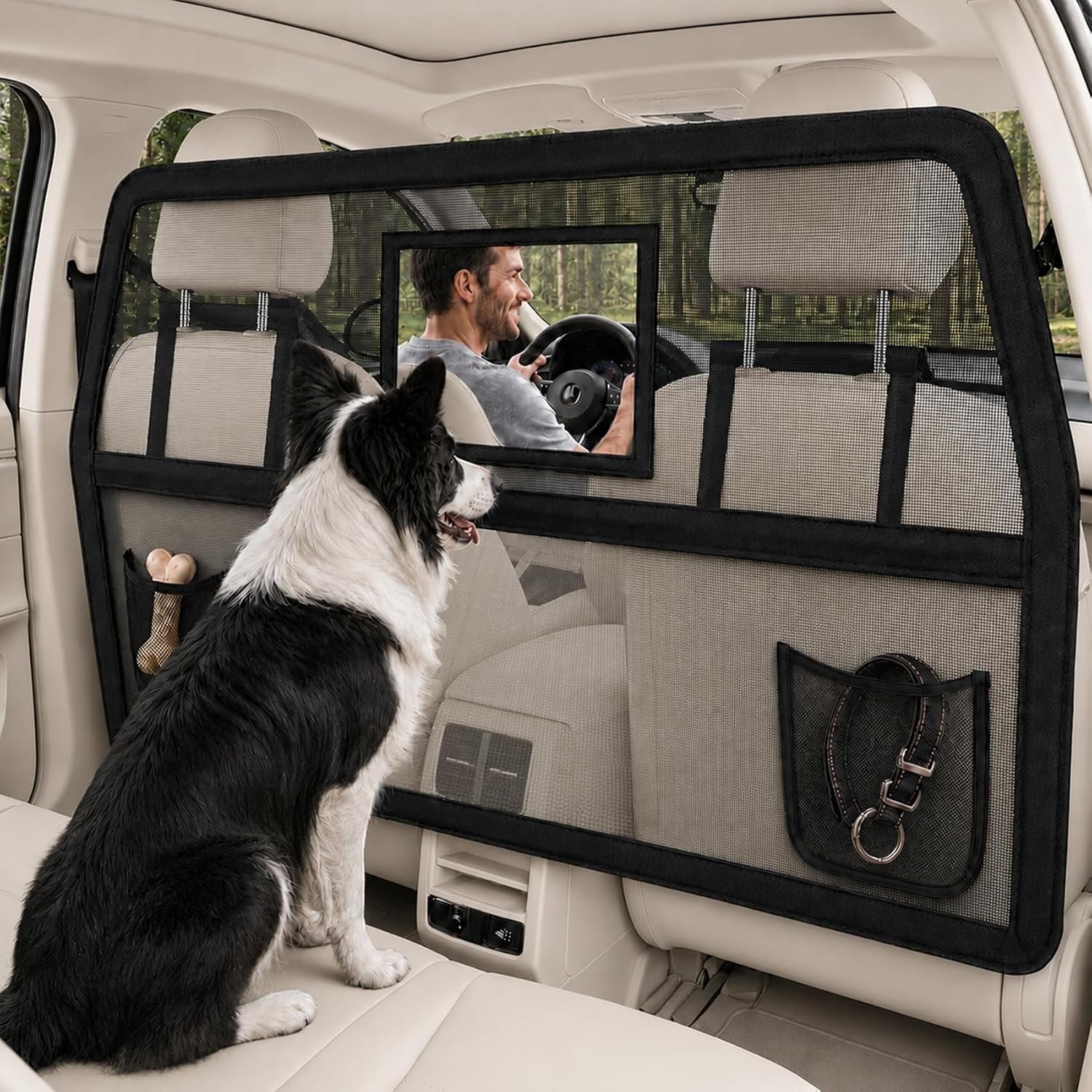52″ Wide Dog Car Barrier with Window & Steel Frame, Universal Fit for Cars, Sedans,SUVs,and Trucks, Car Barrier for Escape-Proof, Vehicle Gate for Dog Travel