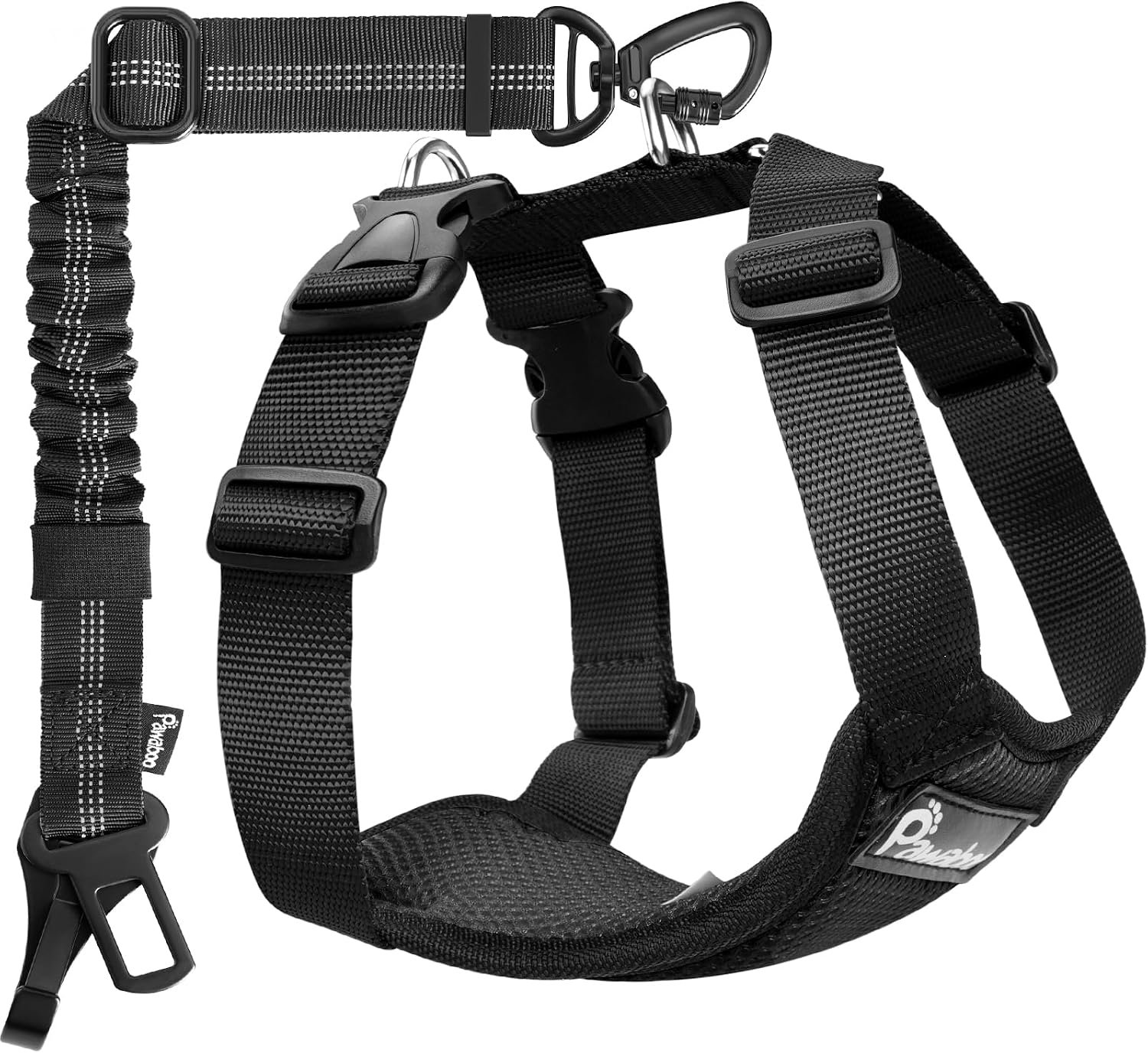 Pawaboo Dog Seat Belt Harness for Car, Seatbelt Harness with 2 in 1 Buckle
