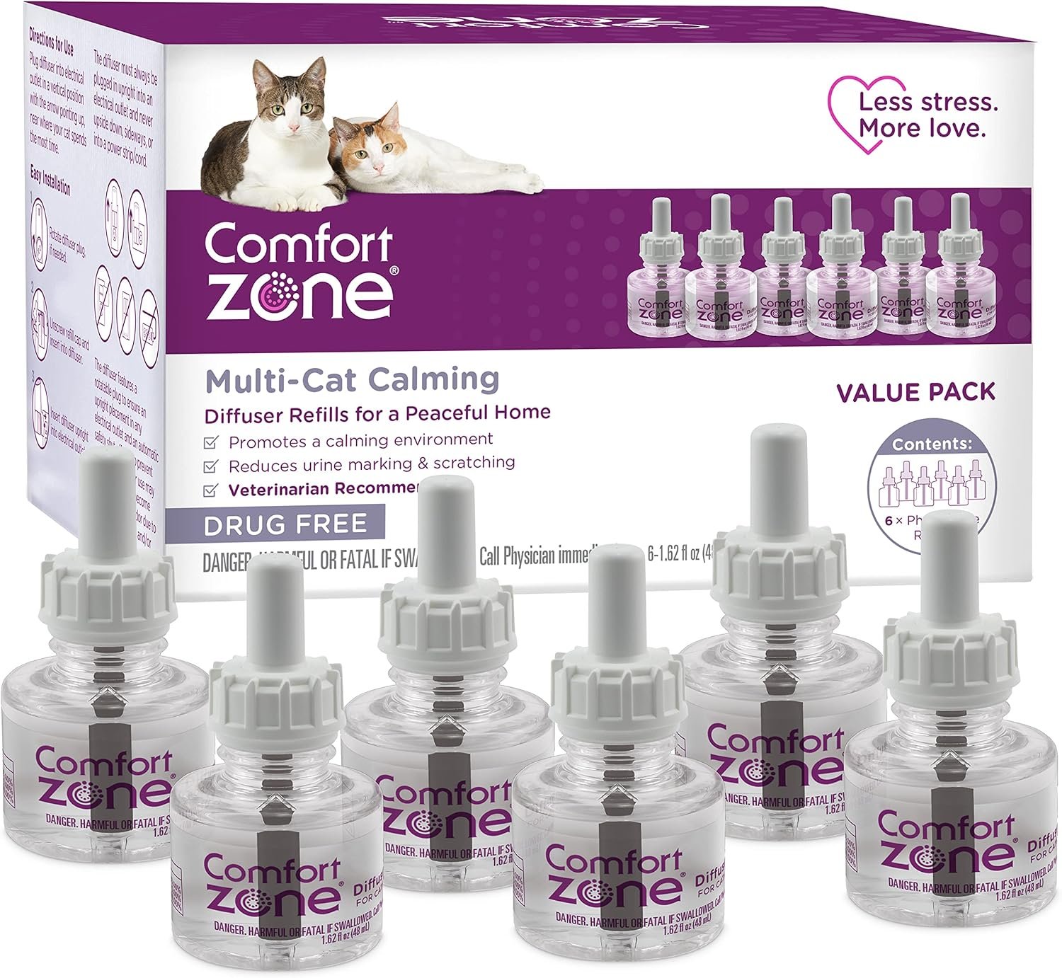 Comfort Zone Multi Cat Calming Diffuser Refill, 6 Pack of 30 Day Refills