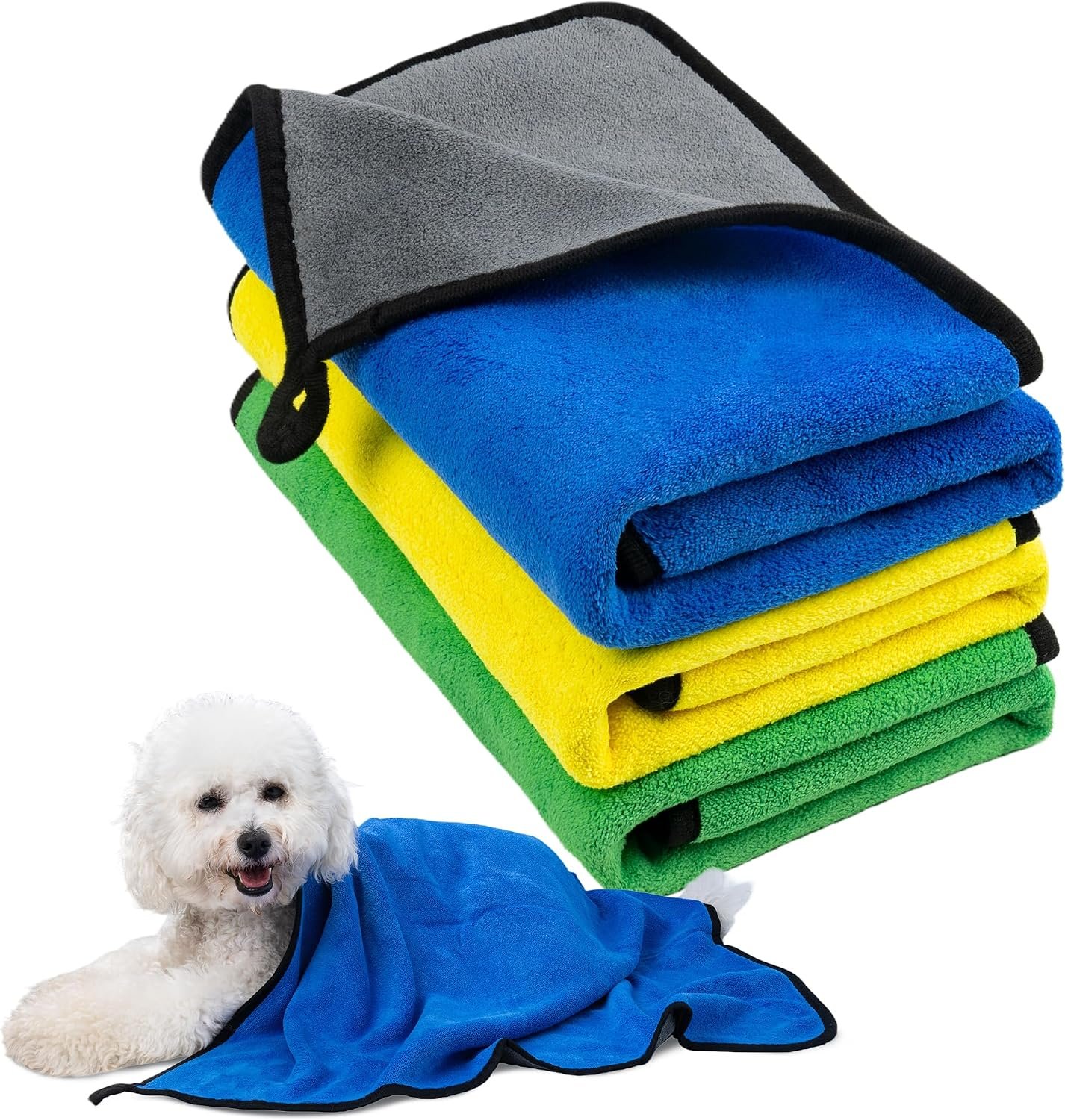 MICOOYO Dog Towels for Drying Dogs 3 Pack, Ultra Absorbent Microfiber Pet Bath Blanket | Quick Dry Towel for Dogs and Cats, 20″x40″, M