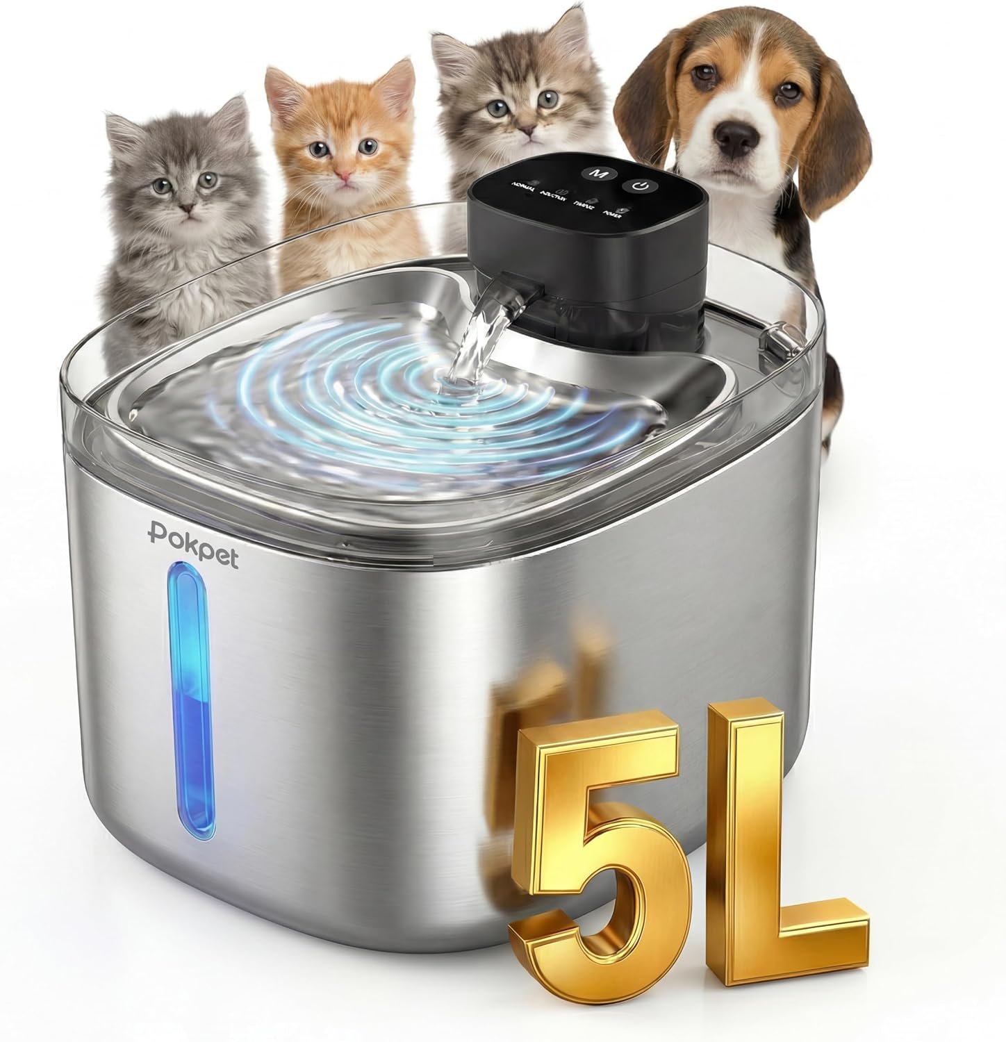 5L Cat Dog Water Fountain,Stainless Wireless Fountain