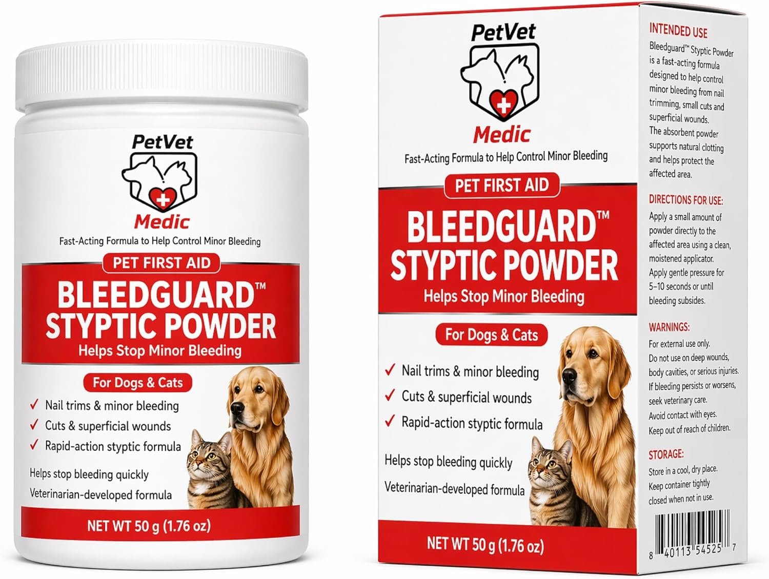 BleedGuard Styptic Powder for Dogs & Cats, 1.76oz Large Size – Fast-Acting Blood Stop Powder for Nail Trimming, Grooming, Minor Cuts & Wing Clipping, Vet-Trusted Pet Wound Care Essentials