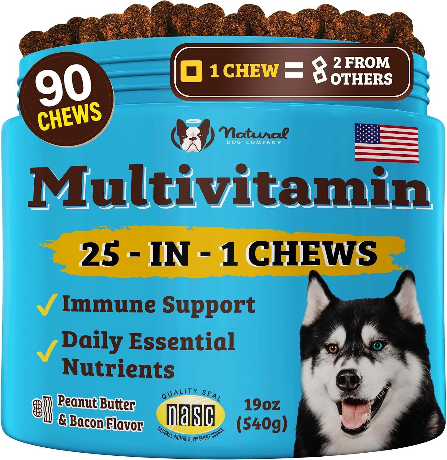 Natural Dog Company 25-in-1 Multivitamin for Dogs – 90 Count