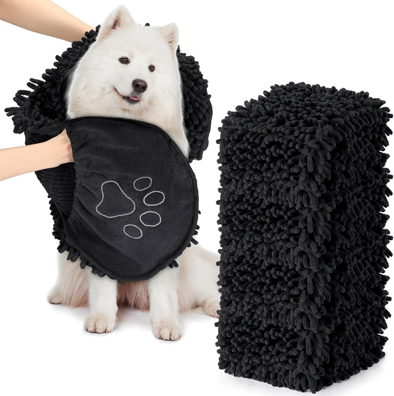 Newwiee 4 Pcs Large Dog Towels for Drying Dogs Microfiber Shammy,Black
