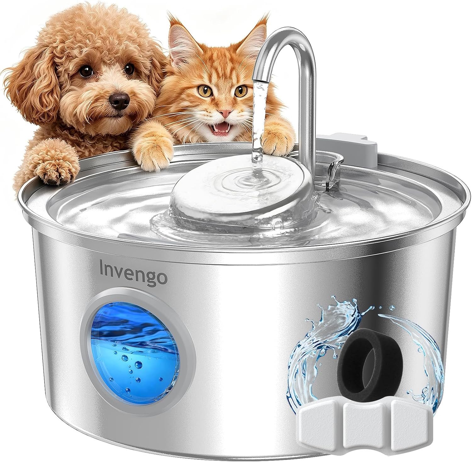 Invengo Cat Water Fountain Stainless Steel 108oz/3.2L Pet Fountain