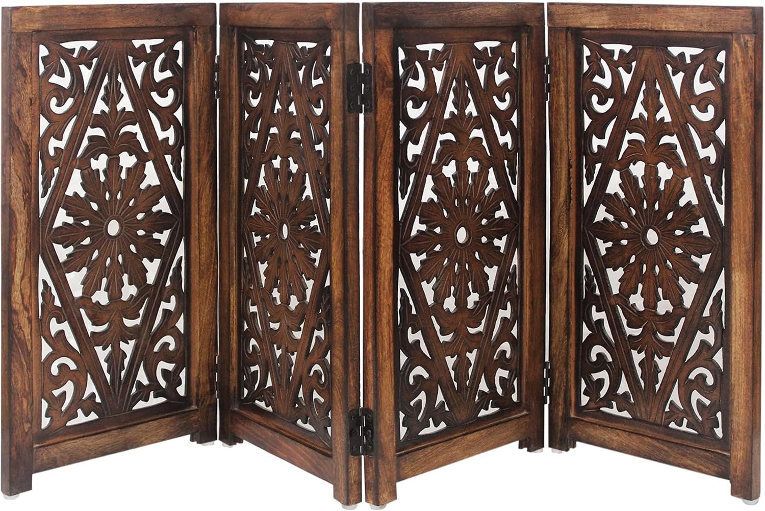 Wooden Foldable Pet Dog Gate – Hand Carved 4-Panel 52 W x 25 H
