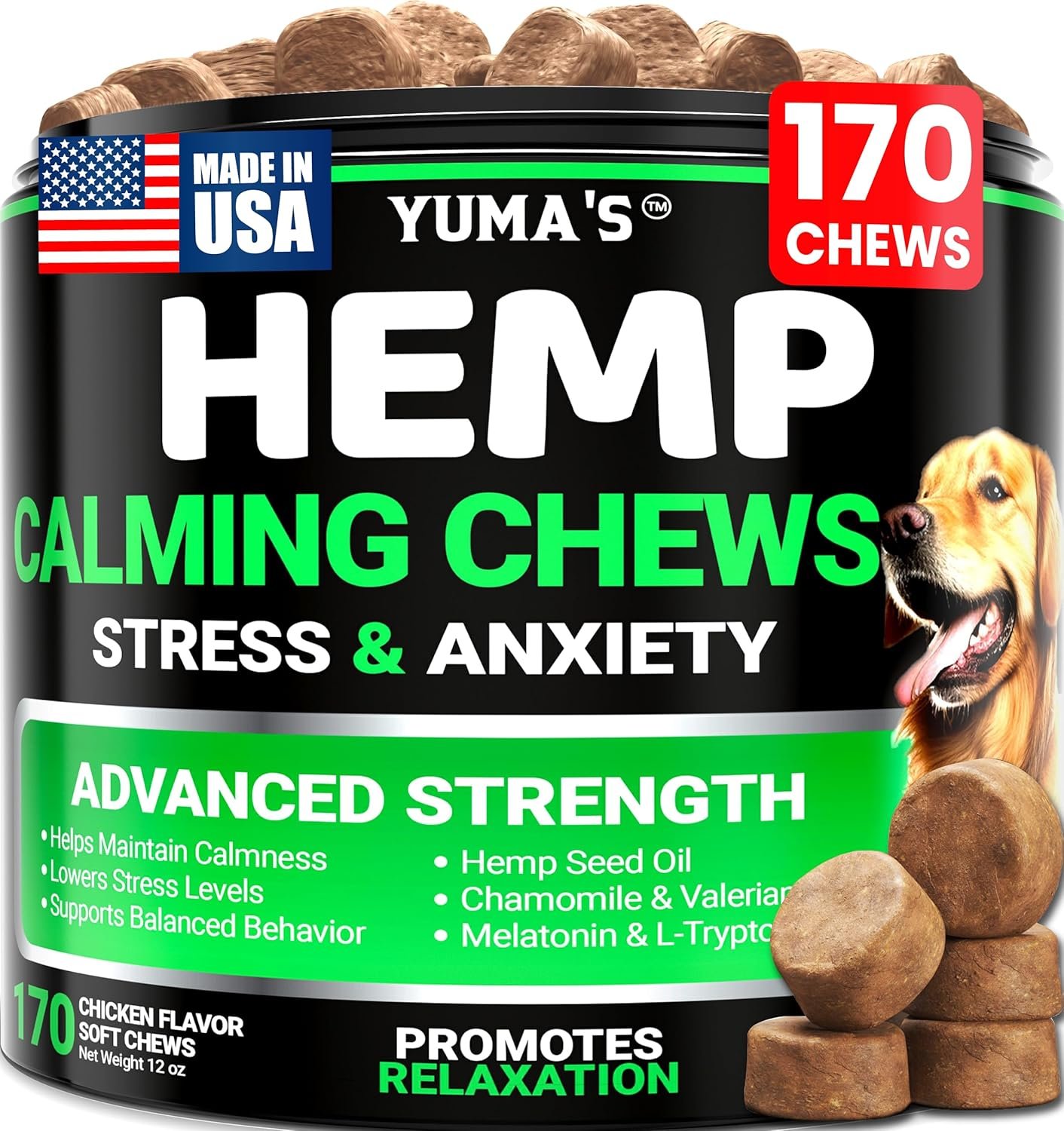 Hemp Calming Chews for Dogs – 170 Chews – Advanced Dog Calming Chews