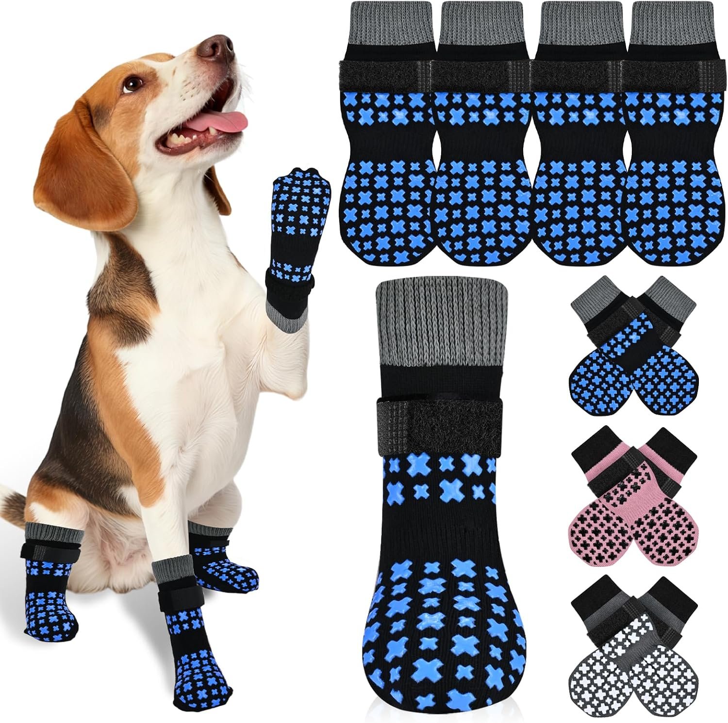 Non-Slip Dog Socks for Hardwood Floors Anti Slip Double-Sided Grippy Socks for Senior Dogs to Prevent Licking Paws, Scratching & Hot Pavement Premium Dog Paw Protector with Grippers Black L
