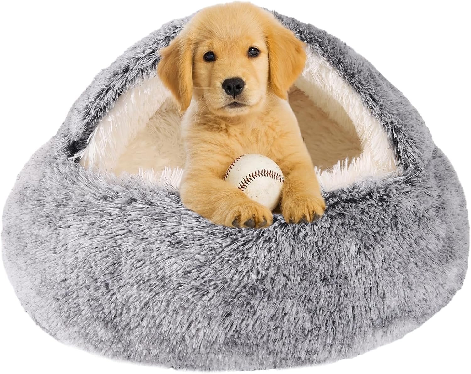Hooded Dog Bed for Small Dogs, Nest Dog Beds, Washable Cute Cat Cave Bed, Cozy Nook Pet Bed for Dogs or Cats, Anti-Slip Puppy Bed Fits up to 22 lbs Pets(Grey, 20″ x 20″)