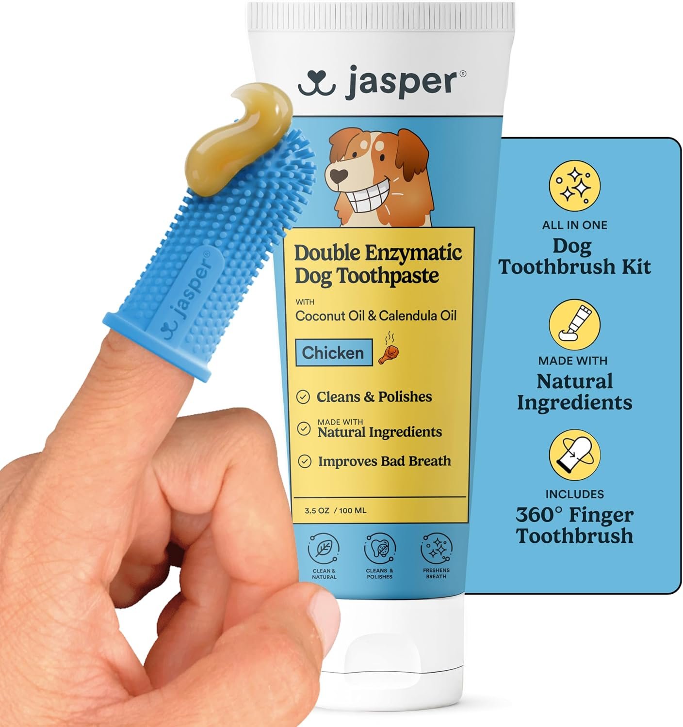 Jasper Dog Tooth Brushing Kit and Dog Toothpaste (Chicken) Kit 360