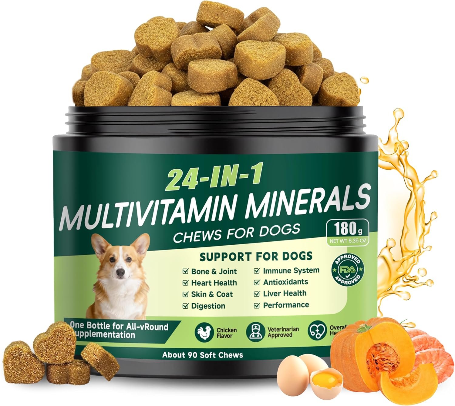 24-in-1 Dog Vitamins and Supplements, Dog Multivitamin Chewable for All Dog