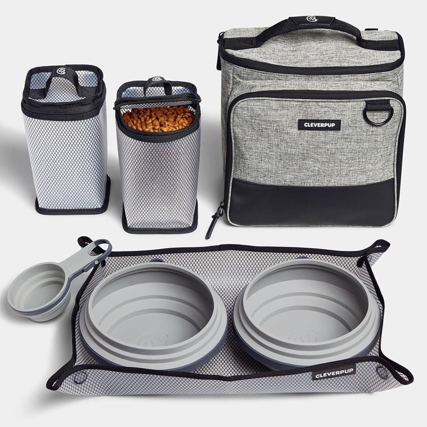 Cleverpup Bistro Box Large 7-Piece Dog Food Travel Kit – Heather Grey