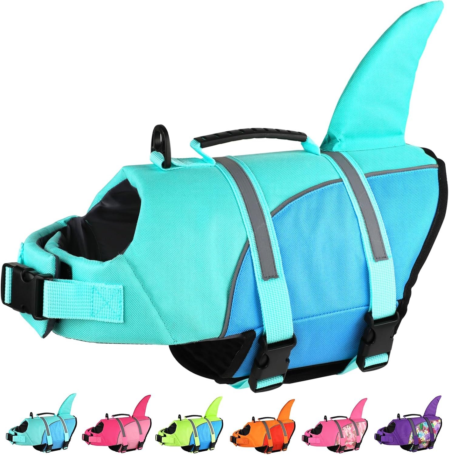 Doglay Dog Life Vest, Ripstop Shark Life Jacket for Swimming, Turquoise, L