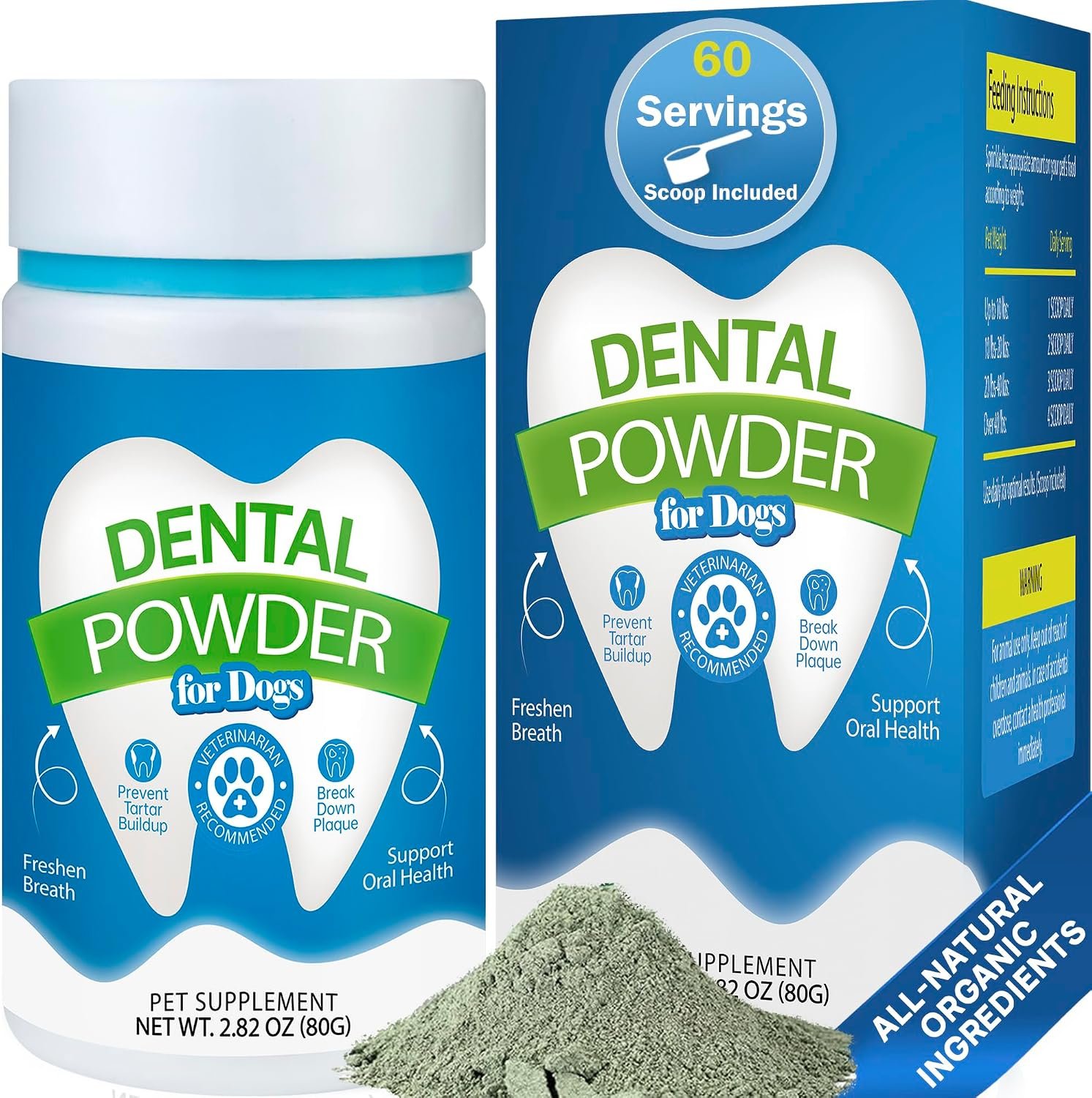 Dental Powder for Dogs – Plaque Control & Tartar Remover, Breath Freshener