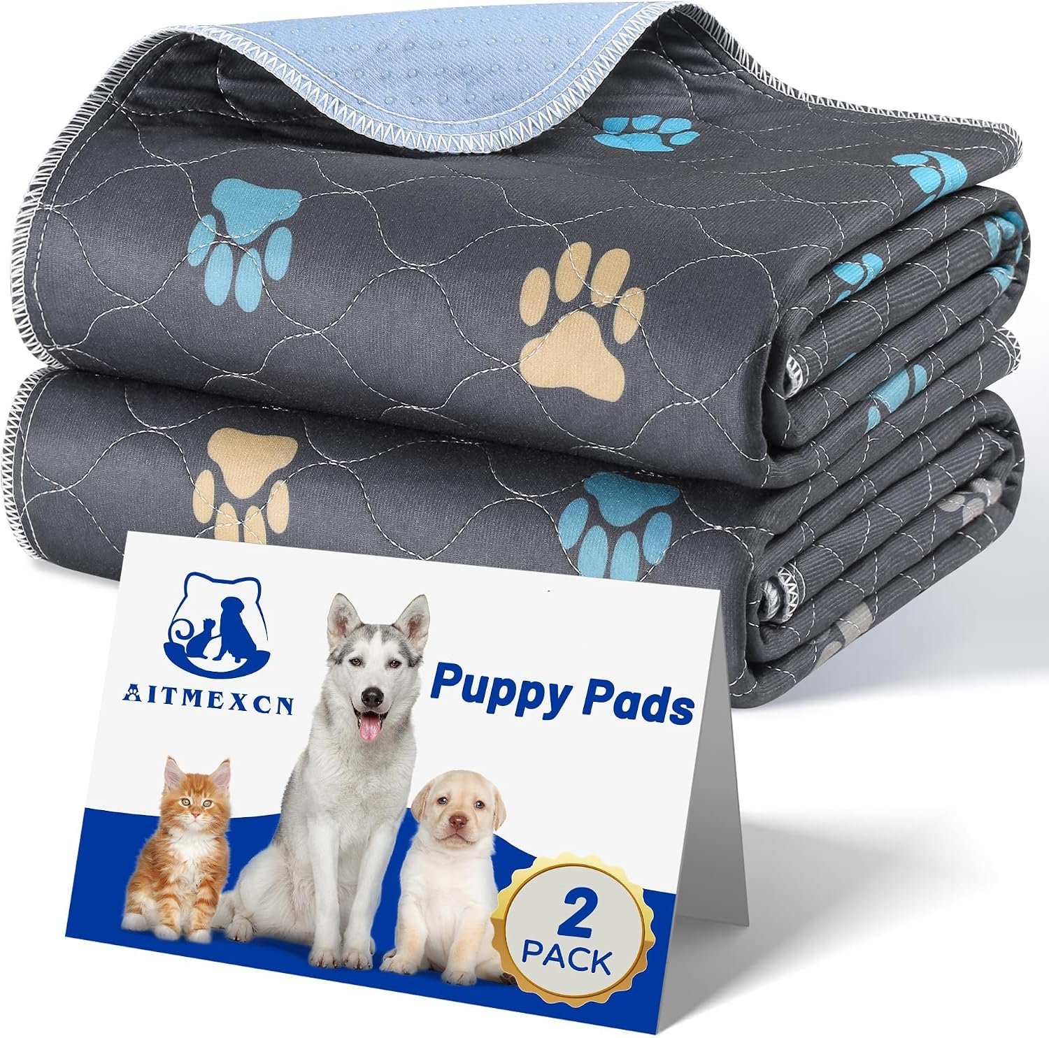 Aitmexcn Washable Pee Pads for Dogs, 2 Pack Reusable Puppy Pads, 24”x36”