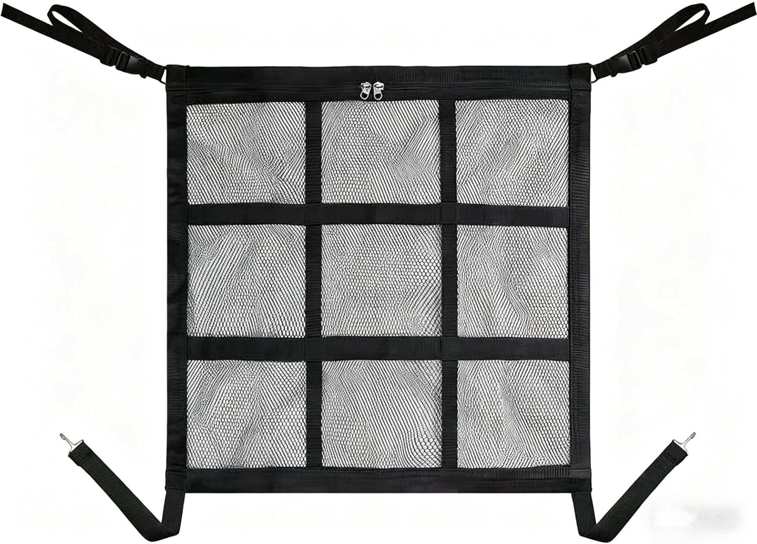 Dog Car Barrier, 9-Grid Reinforced Sturdy Pet Car Divider, Breathable Double-Layer Mesh with Zipper Storage, Easy to Install, Pet Travel Safety Barrier for SUVs, Sedans & Trucks
