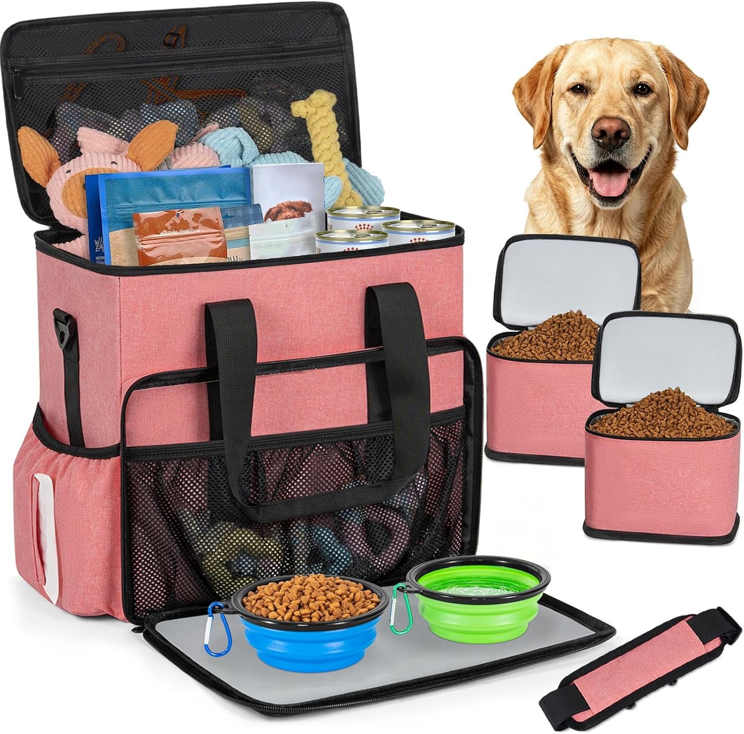 TORIBIO Large Dog Travel Bag for Supplies with Food Bowl