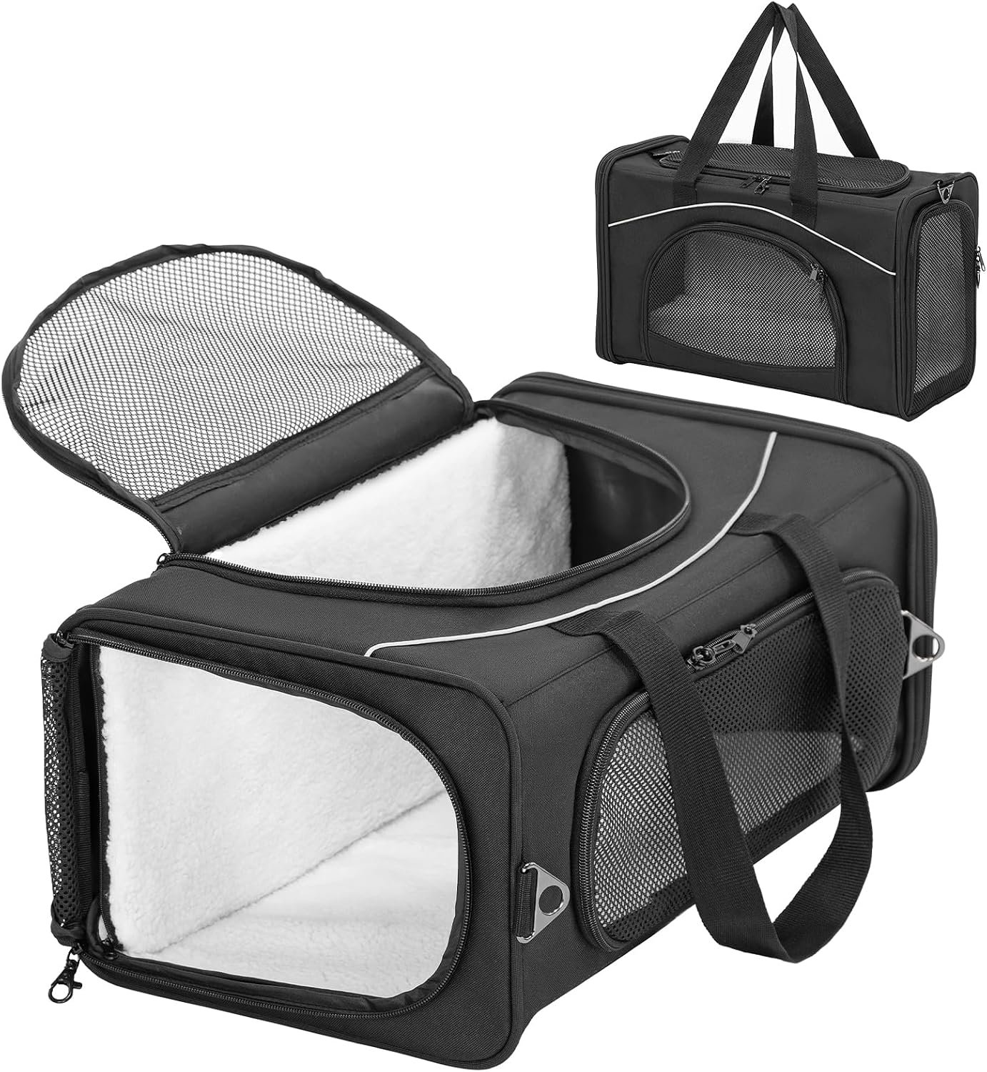 ‌Petsfit Airline Approved Pet Carrier for Small Dogs & Cats, 19x9x12 TSA Approved Carrier, with Removable Dual-Sided Padding (2-Way Placement) – Fits Under Most Airplane Seats, Escape Proof (Black)
