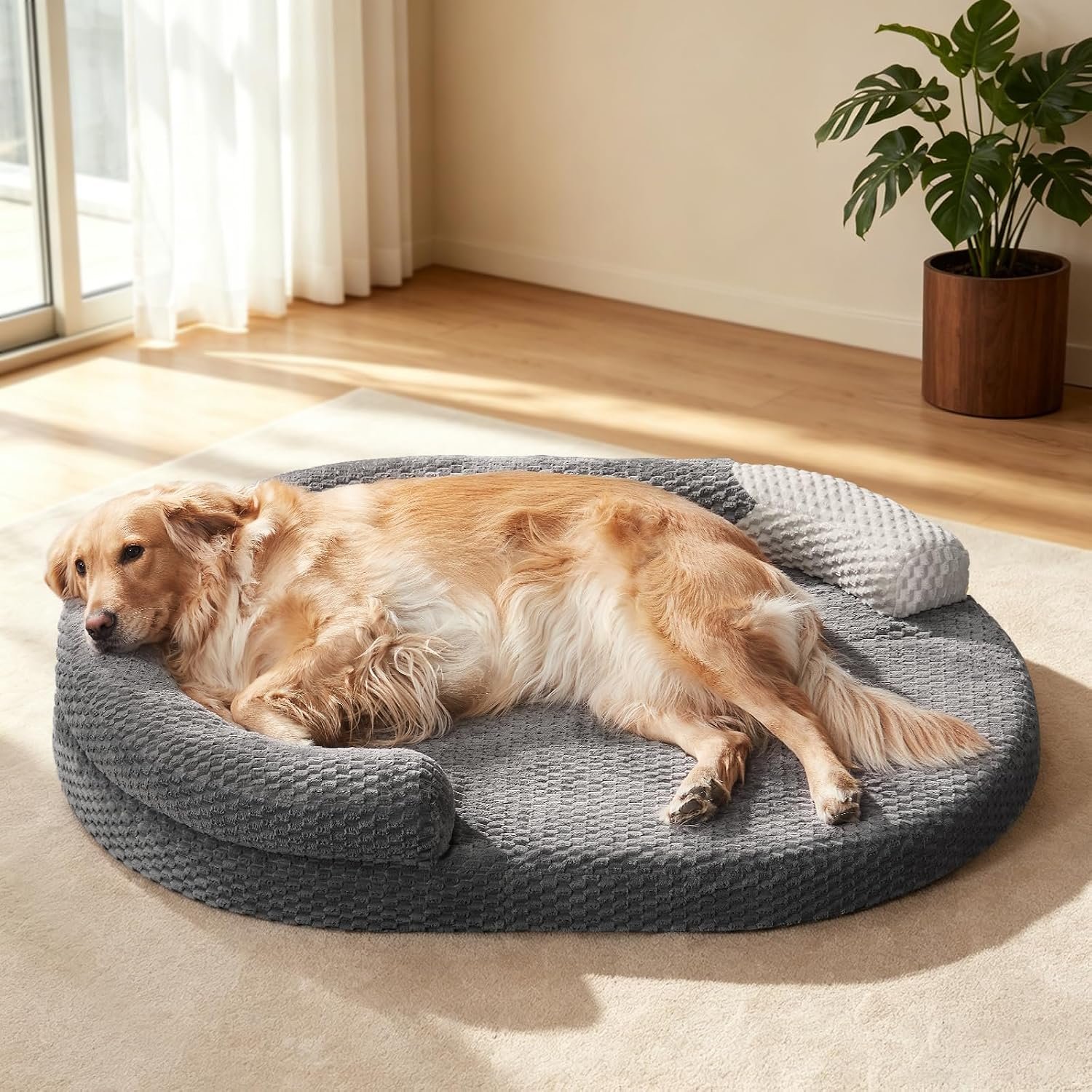 JOEJOY XL Orthopedic Dog Beds Large Sized Dog, Extra Large Washable Waterproof Oval Large Dog Bed with Removable Cover, Egg-Crate Foam Pet Bed with Bolster & Non-Skid Bottom, Dark Grey, 42”x32”