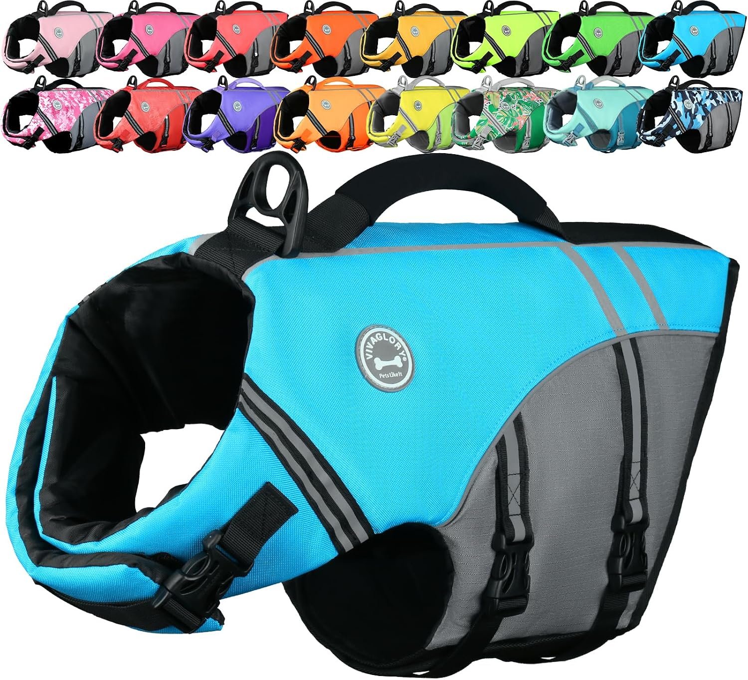 VIVAGLORY Dog Life Vest Sports Style Dog Swim Vest, S, Blue