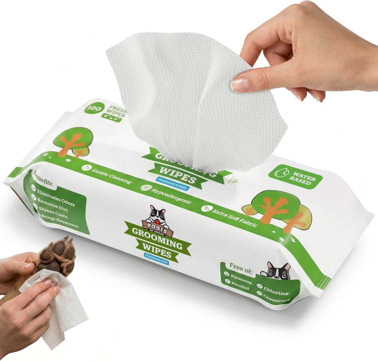 Pogi’s Dog Grooming Wipes for Paws & Butt, Fragrance Free, 100 Wipes