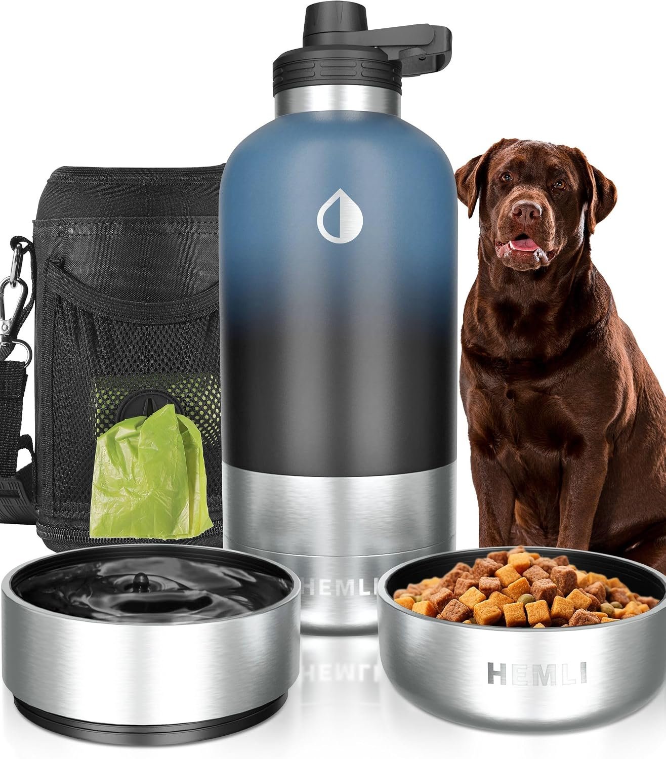 Dog Water Bottle, Insulated Dog Travel Water Bottle, Stainless Steel Pet Water Bottle Dispenser Portable Food and Water Bowl for Dogs with Carrying Case for Walking Dog Canteen Travel Kit