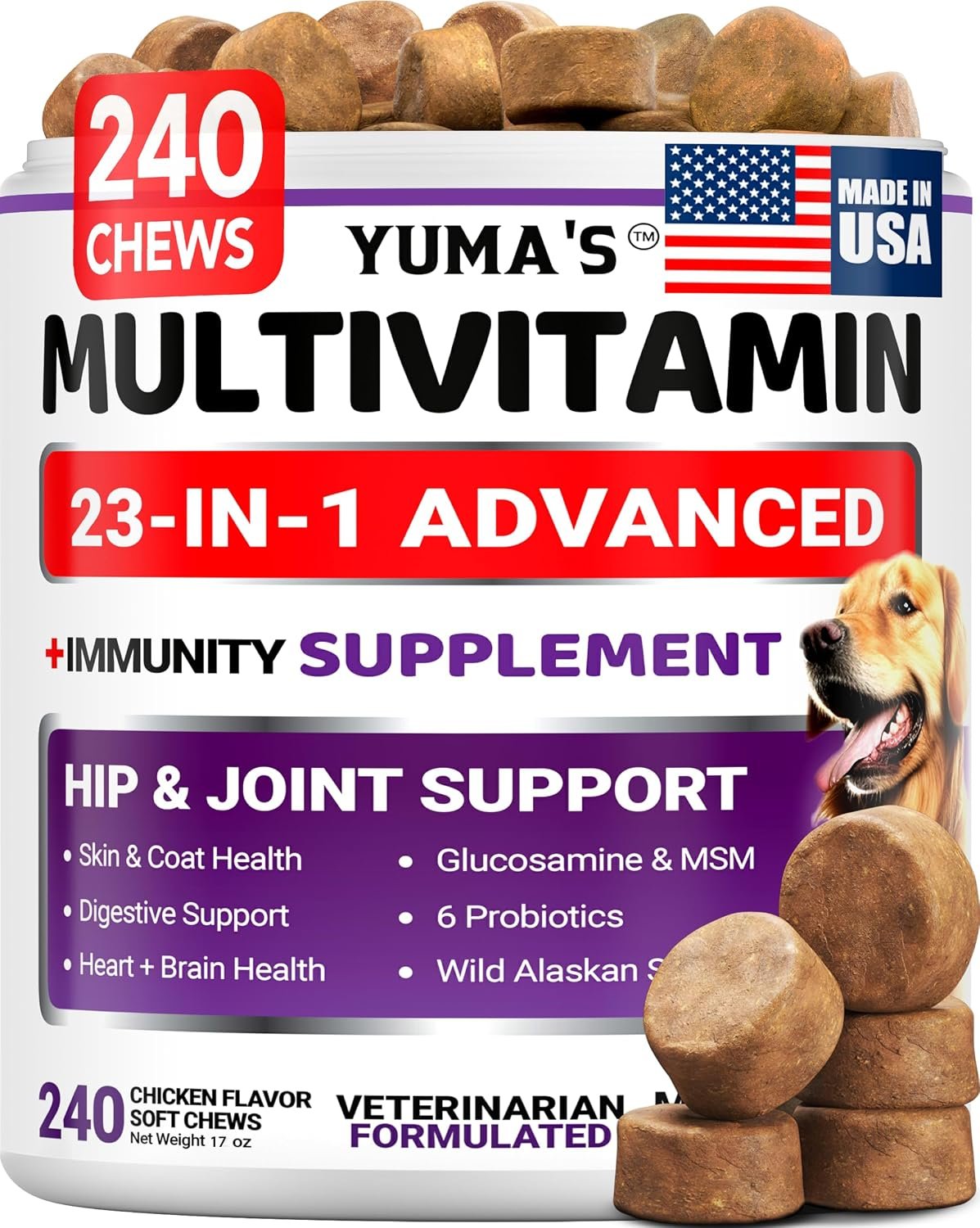 Dog Vitamins and Supplements, 240 Treats, Dog Multivitamin with Glucosamine