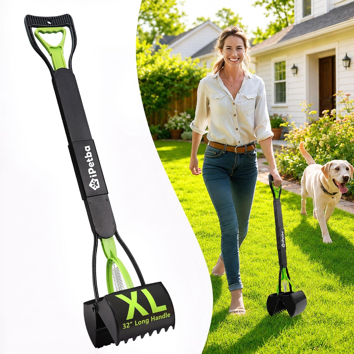 Large Dog Pooper Scooper for Yard, 32 inch Long Handle, No Bending
